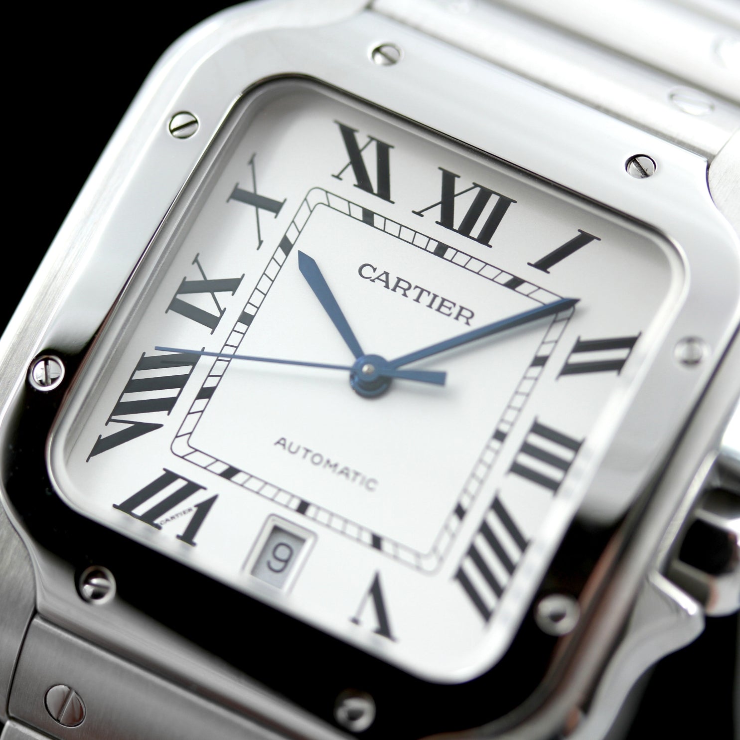 Cartier Santos Large de Cartier 39.8mm, Edelstahl, Weiss, Ref. WSSA0018, B+P