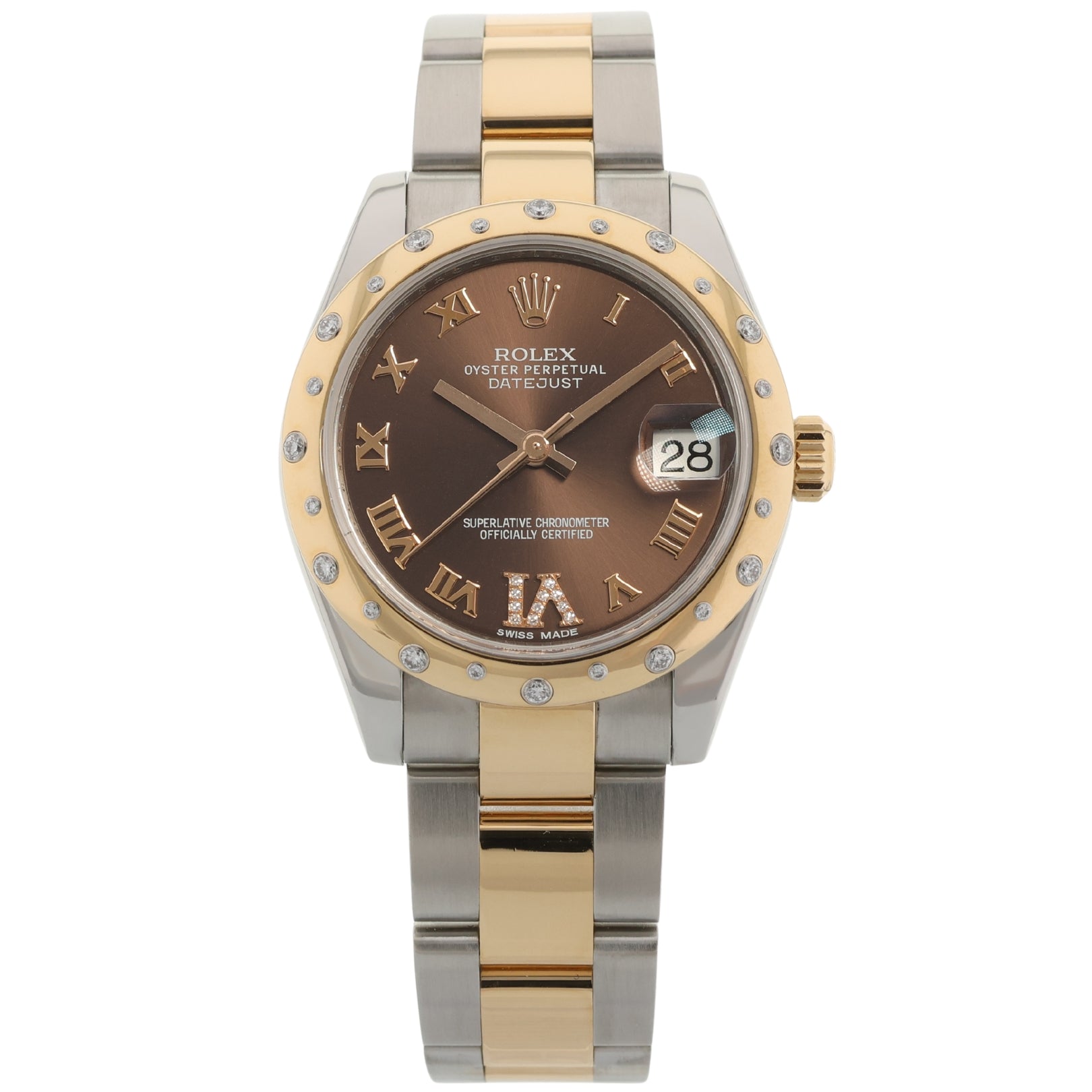 Rolex Datejust 31, Diamant Lünette, Stahl/Gold, Brown Dial, Ref. 178343, 10-2012, B+P