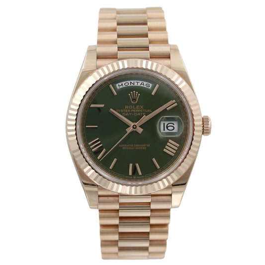 Rolex Day-Date 40, Everose Gold, Olive Green Dial, Ref. 228235, B+P