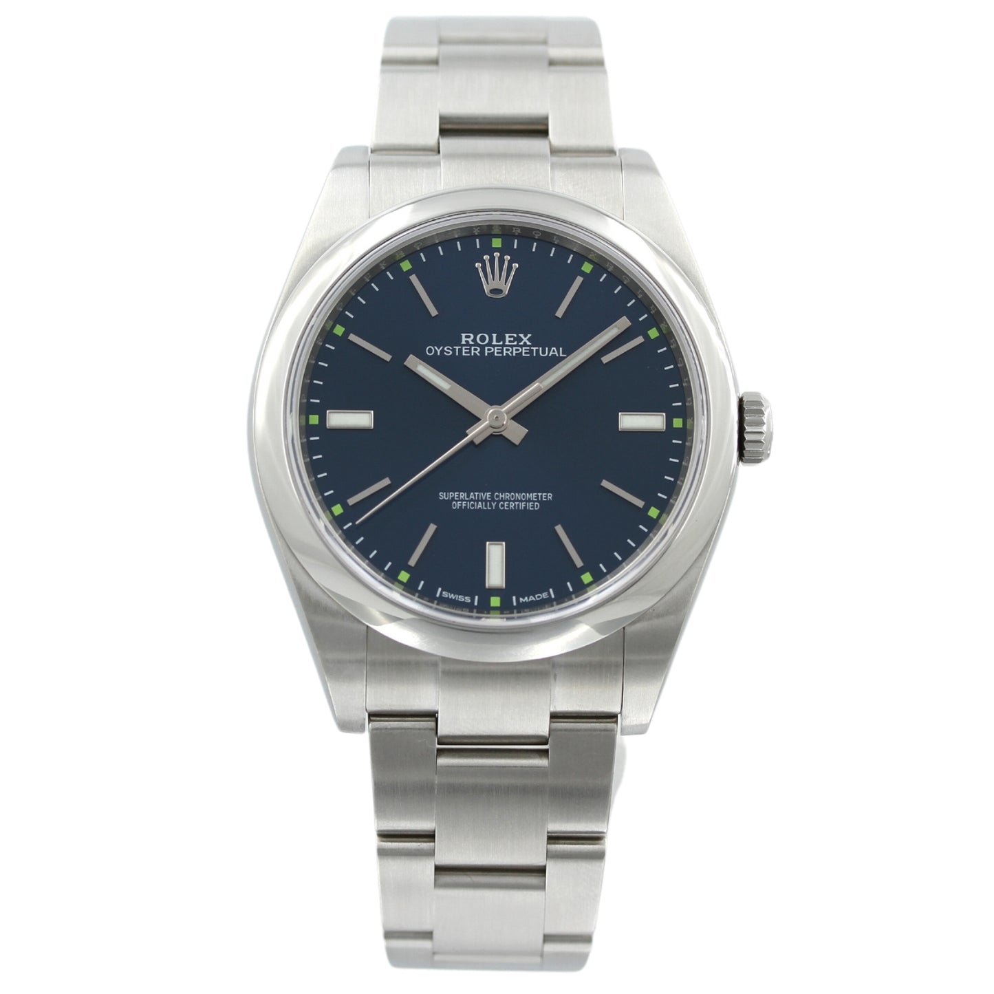 Rolex Oyster Perpetual 39, blue dial, Ref. 114300, B+P