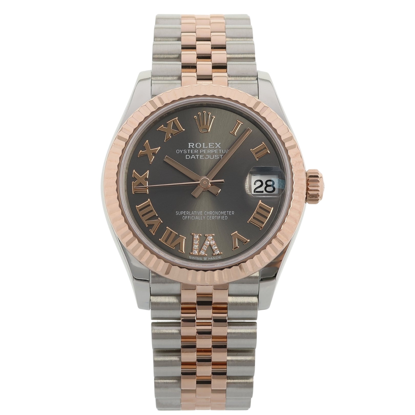 Rolex Datejust 31, Schiefergrau mit Diamanten, Jubilee, Ref. 278271, 2024 B+P