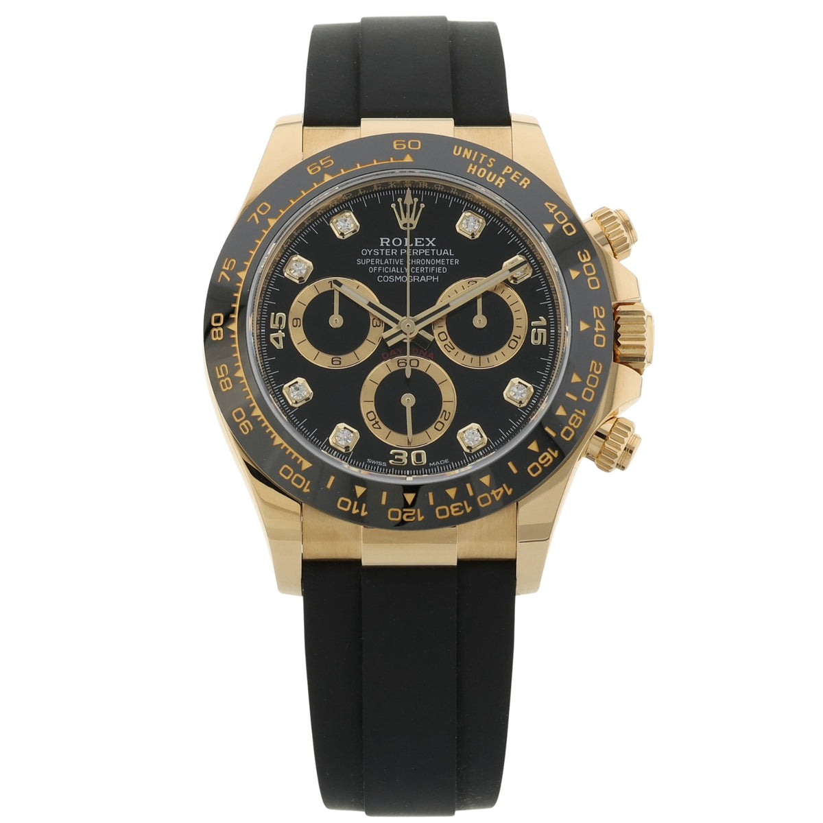 Rolex Daytona Cosmograph, Black Diamond Dial, Gelbgold, Ref. 116518LN, 2022, B+P
