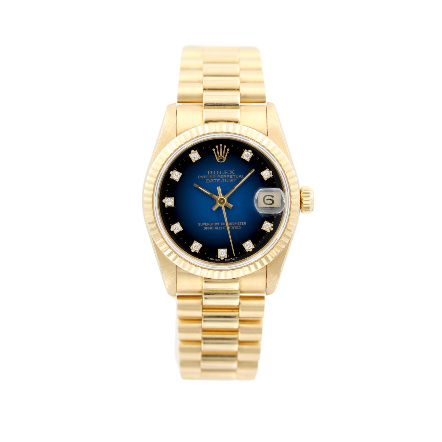 Rolex Lady Datejust, Blue Diamond Dial, Gelbgold, Oyster, Ref. 68278