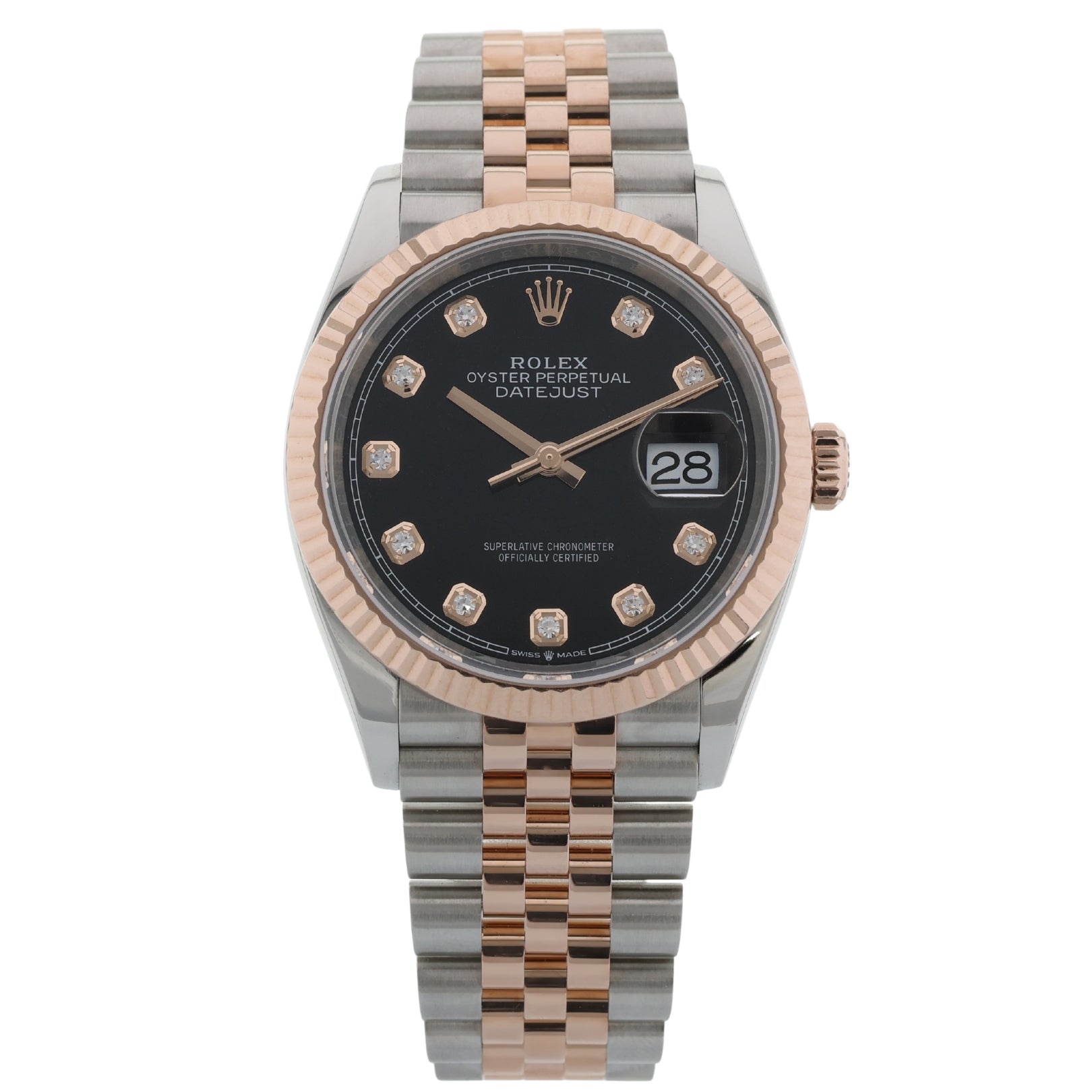 Rolex Datejust 36, Black Diamond Dial, Everose Gold, Jubilee, Ref. 126231, 10-2024, B+P