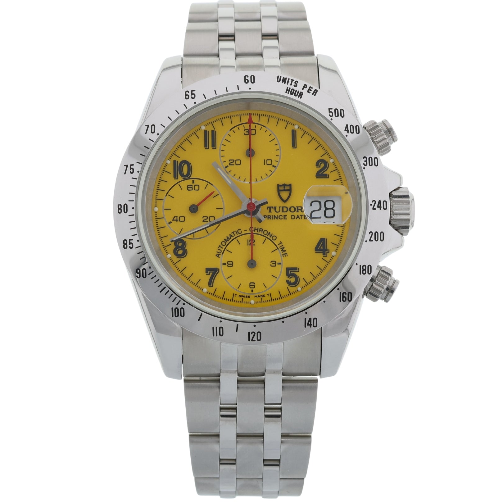 Tudor Prince Date Chronograph, Yellow, Stahl- & Lederband, Rolex-Rückdeckel/- Krone, Ref. 79280, 03-1998, B+P