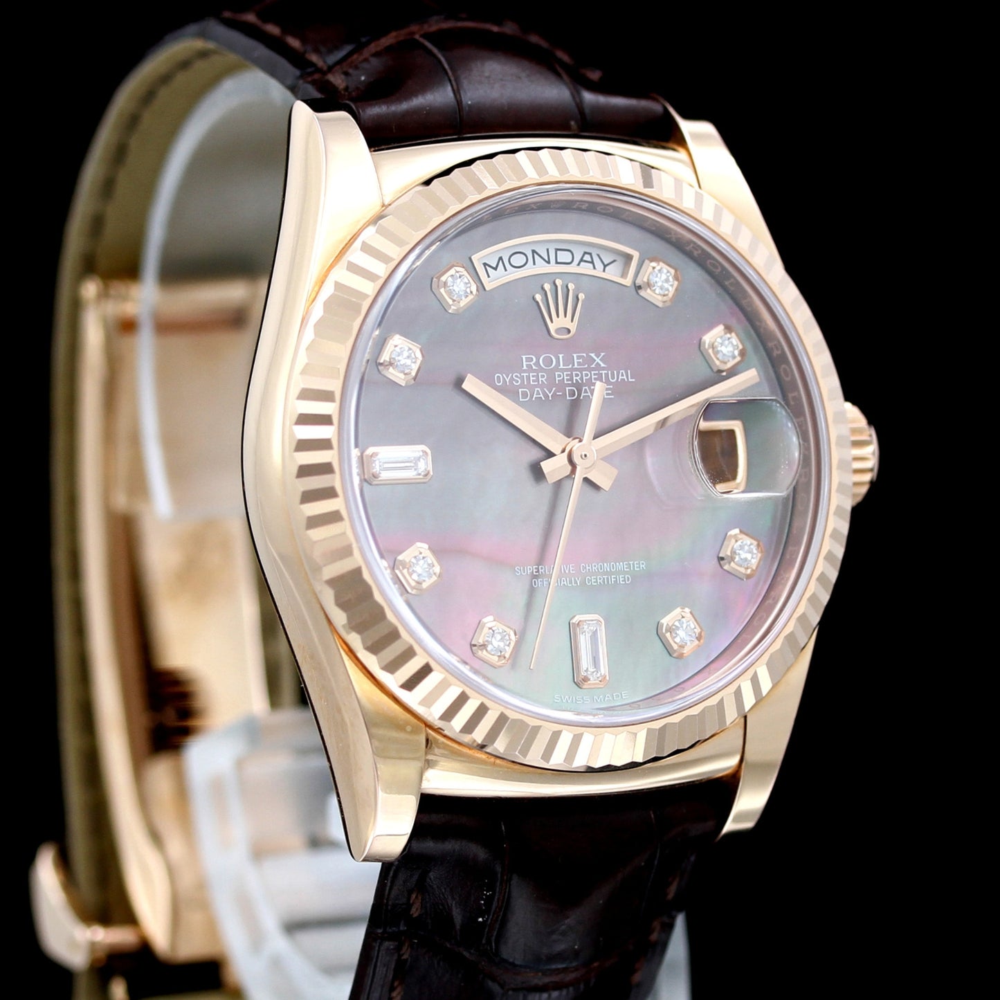 Rolex Day-Date 36, Everose Gold, Chocolate MOP Perlmutt, Ref. 118135, B+P