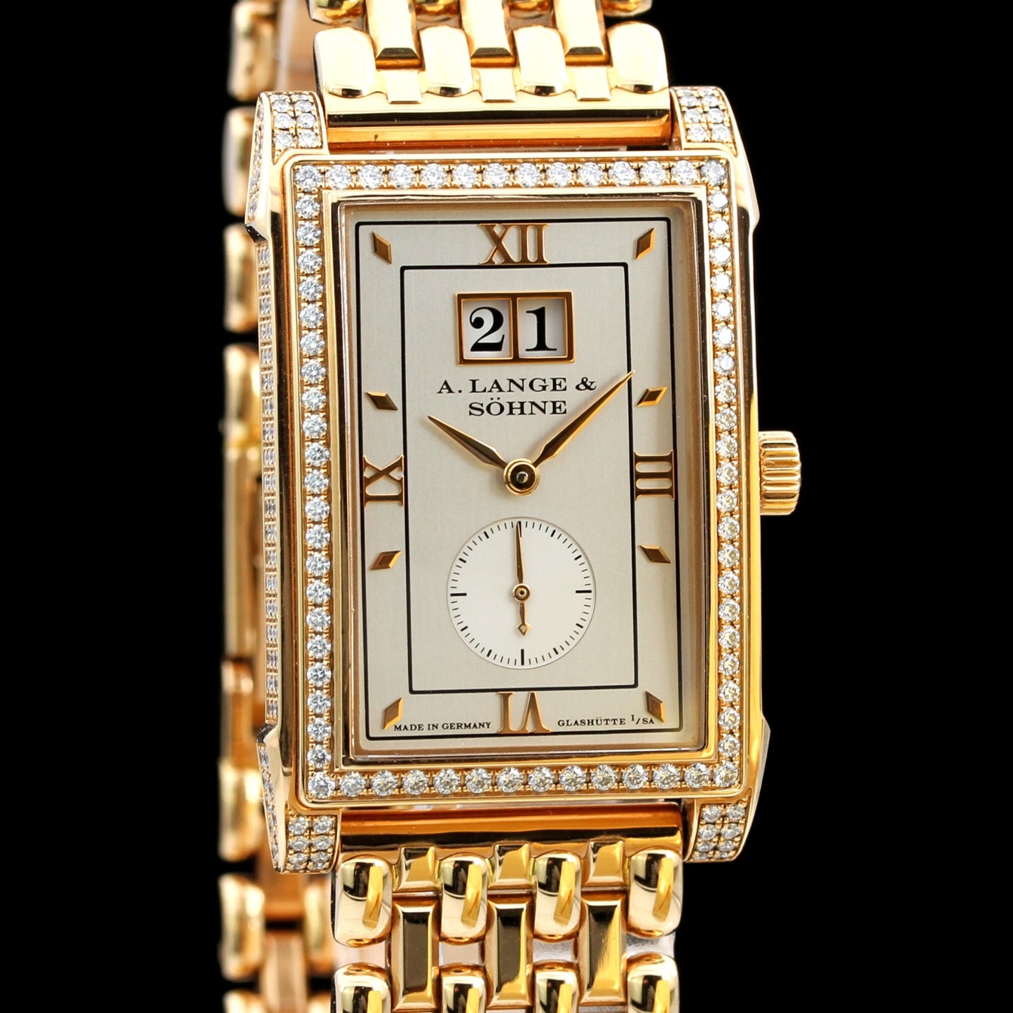 A. Lange & Söhne Cabaret Diamonds Joaillerie, Rotgold, Goldband, 244 Brillanten, 44 x 27,5mm, Ref. 808.040, B+P