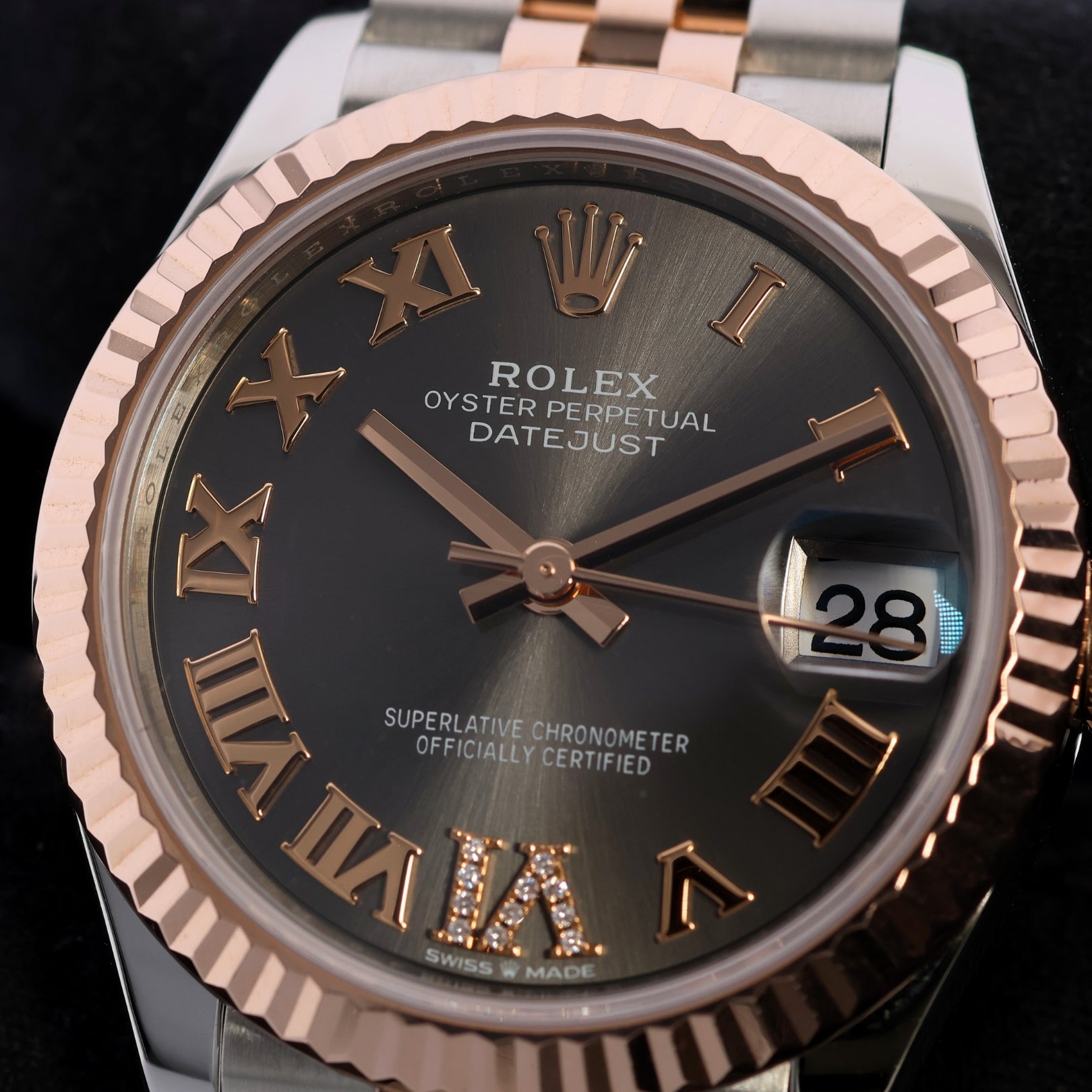 Rolex Datejust 31, Schiefergrau mit Diamanten, Jubilee, Ref. 278271, 2024 B+P