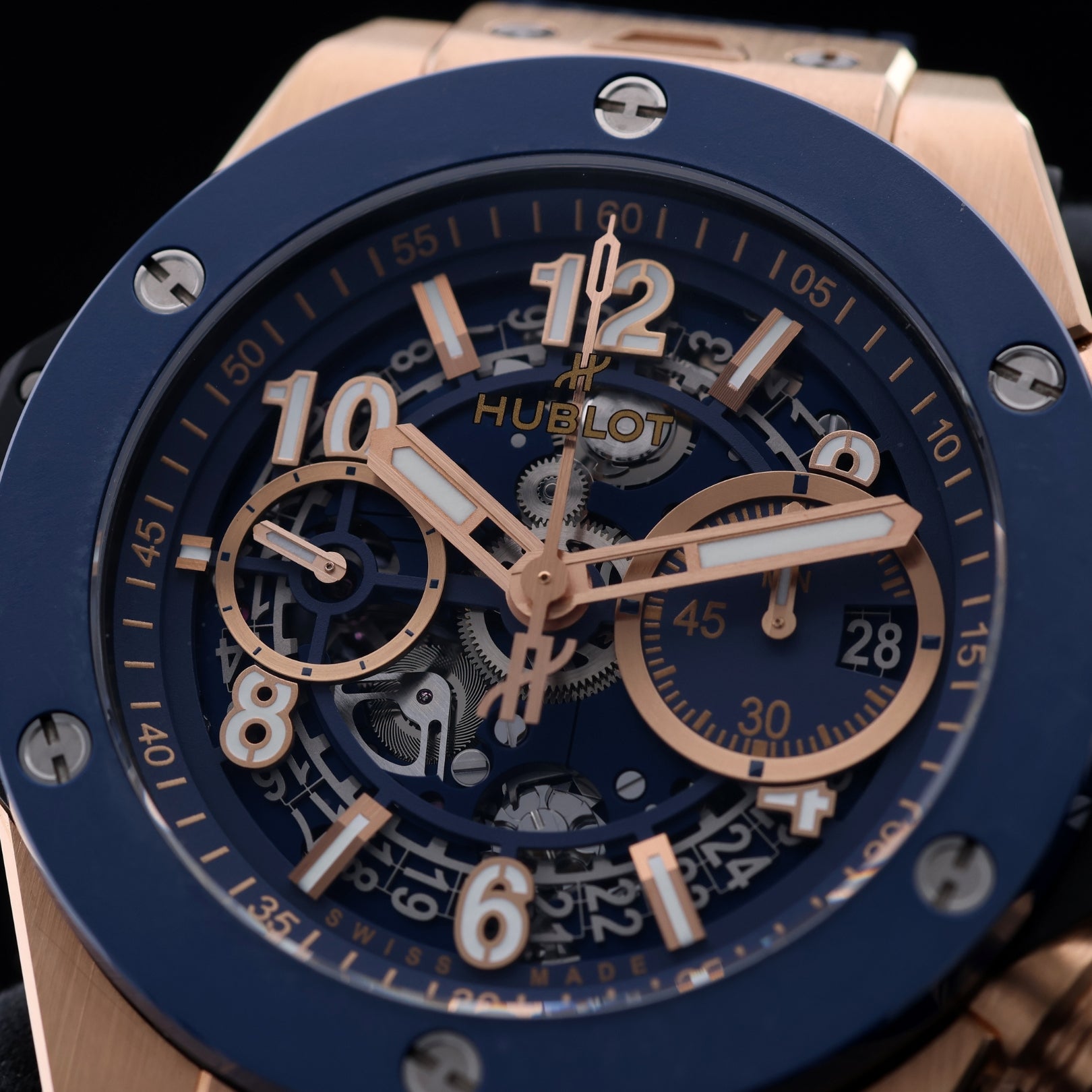 Hublot Big Bang Unico, King Gold Blue, Erstkaufrechnung, Ref. 441.OL.5181.RX, mit Box & digitalem Zertifitkat