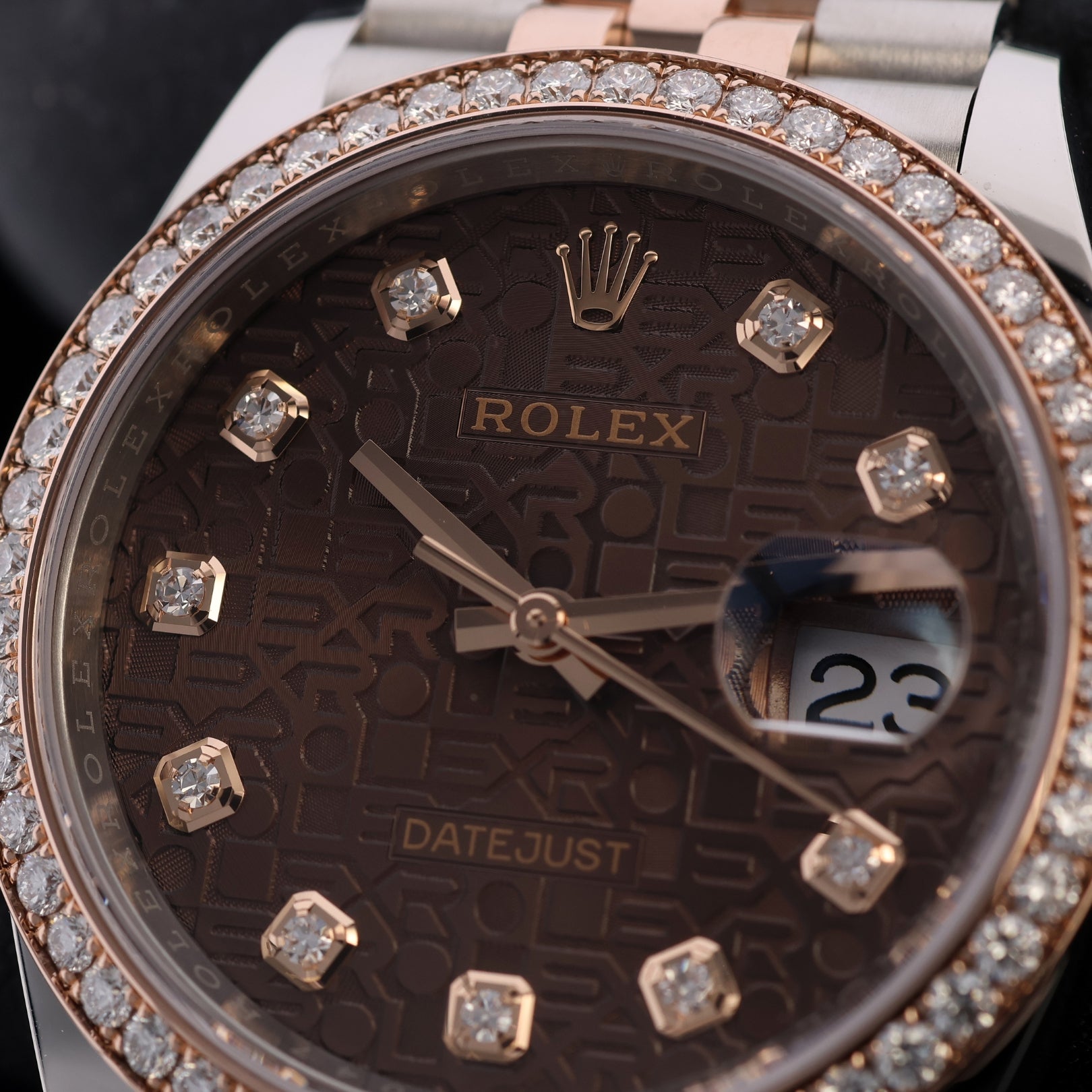Rolex Datejust 36, Brillantlünette, Jubilee, Chocolate Jubilee Diamond Dial, Ref. 126281RBR, 12-2021, B+P