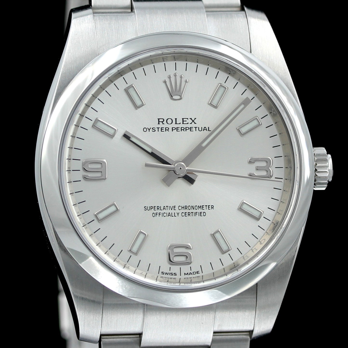 Rolex Oyster Perpetual 34, silver dial, Ref. 114200, B+P