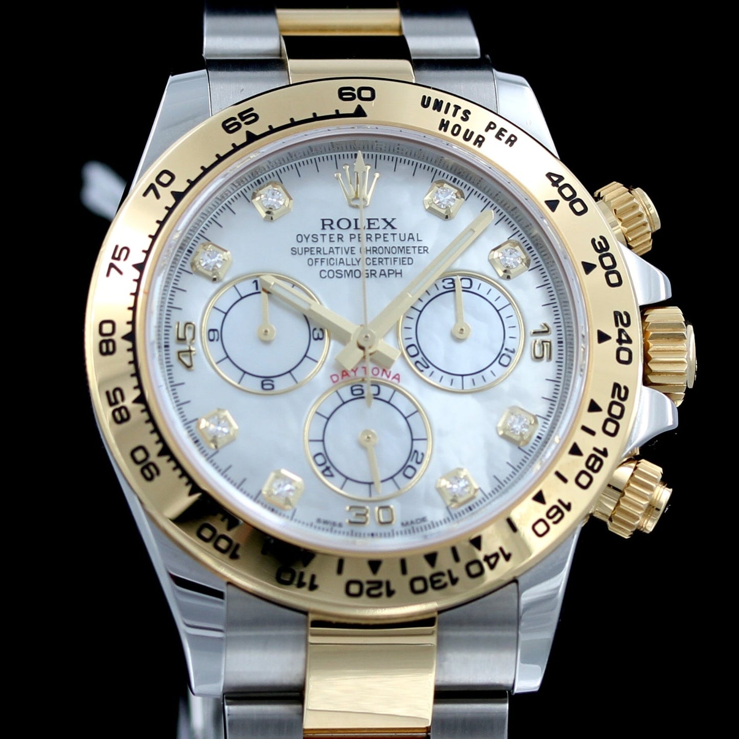 Rolex Daytona, Gold/Stahl, Perlmutt MOP Brillanten, Ref. 116503, 2021, B+P