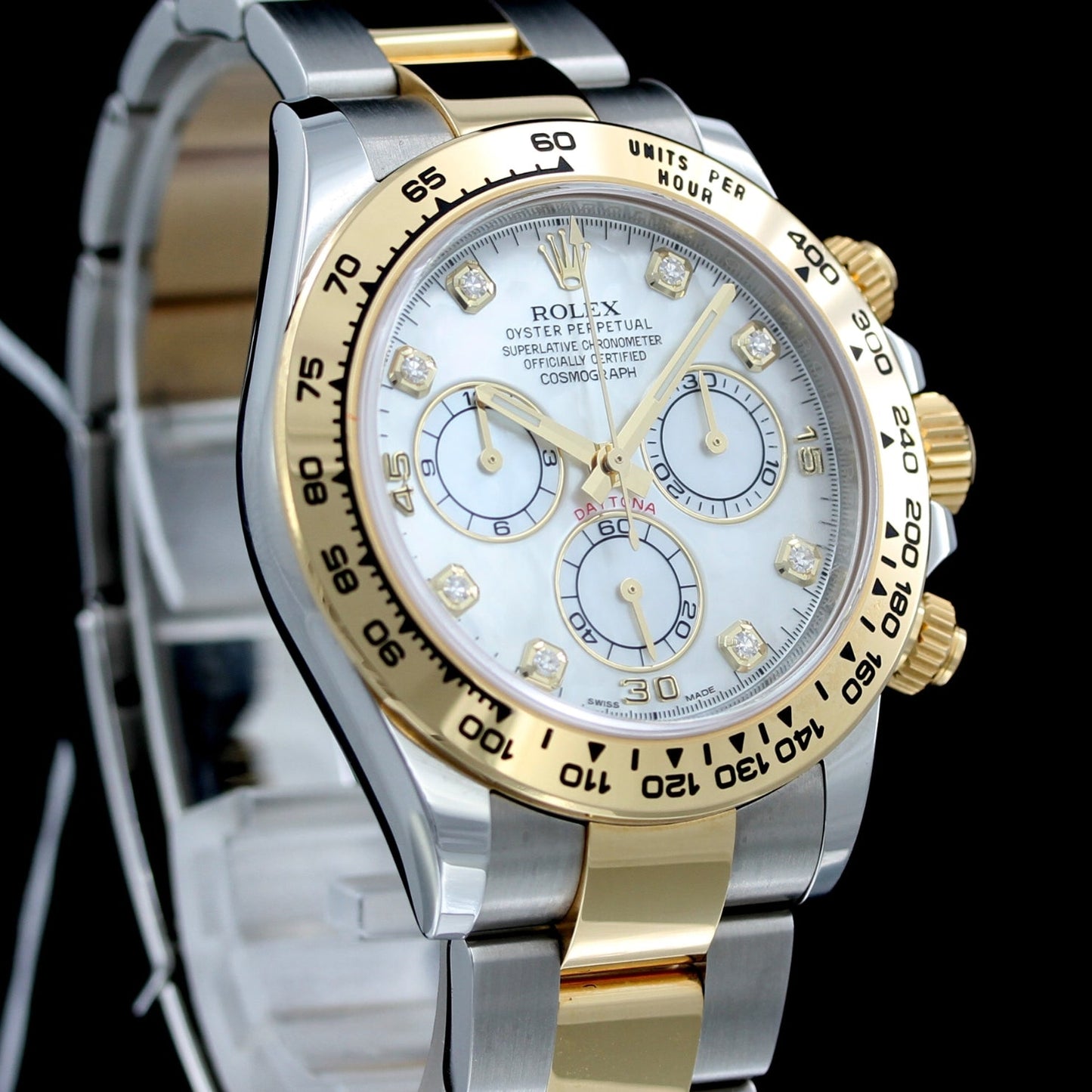 Rolex Daytona, Gold/Stahl, Perlmutt MOP Brillanten, Ref. 116503, 2021, B+P