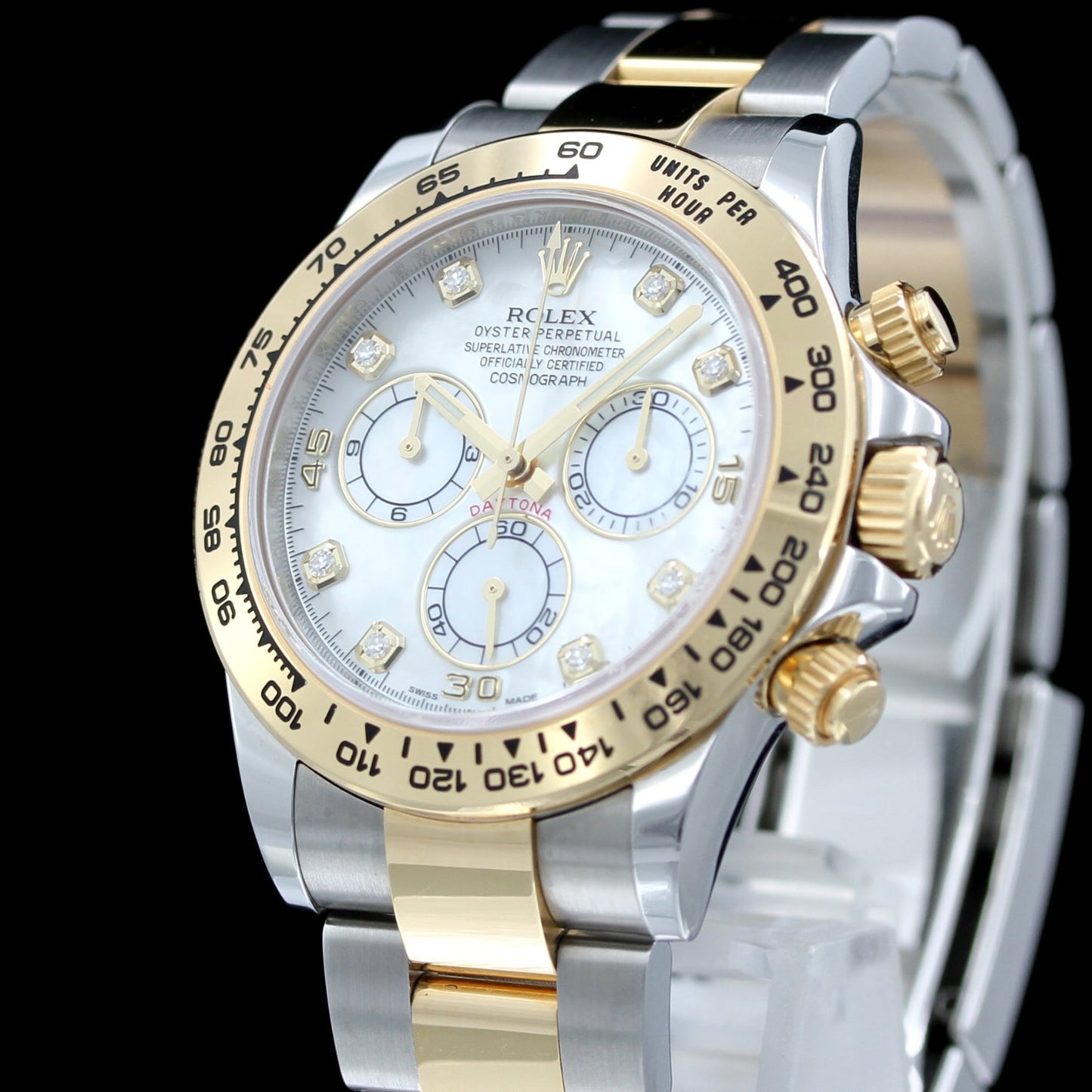 Rolex Daytona, Gold/Stahl, Perlmutt MOP Brillanten, Ref. 116503, 2021, B+P