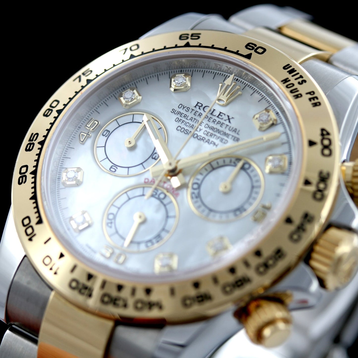 Rolex Daytona, Gold/Stahl, Perlmutt MOP Brillanten, Ref. 116503, 2021, B+P