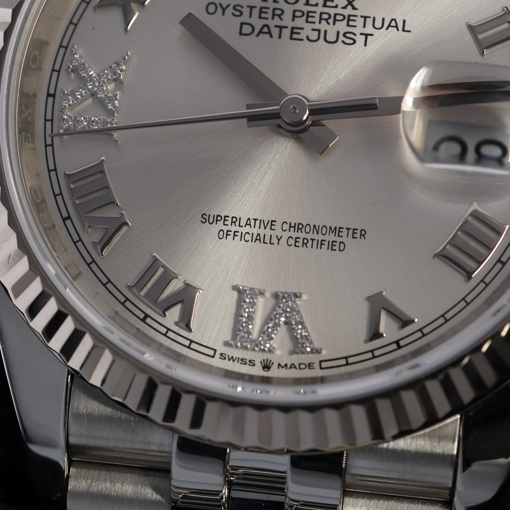 Rolex Datejust 36, Silber mit Diamanten, Jubilee, Ref. 126234, 10-2020, B+P