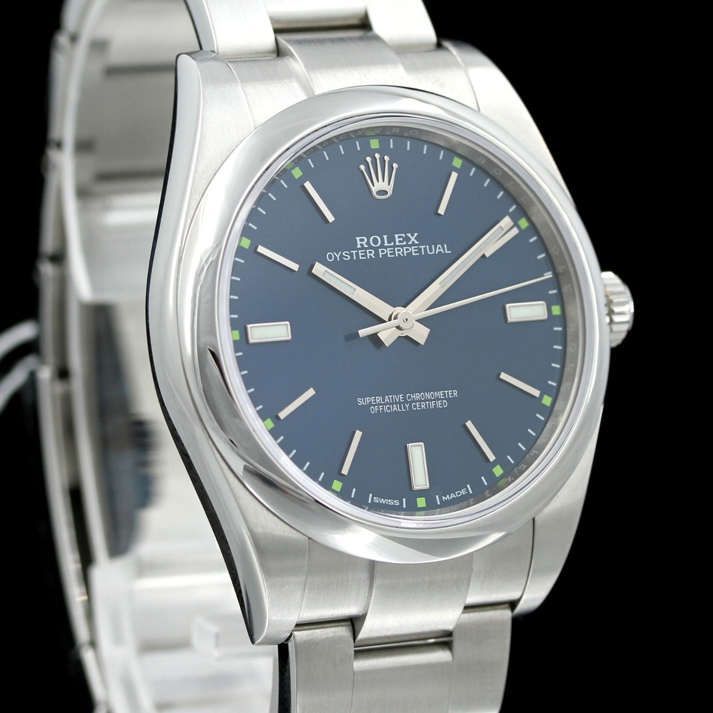 Rolex Oyster Perpetual 39, blue dial, Ref. 114300, B+P