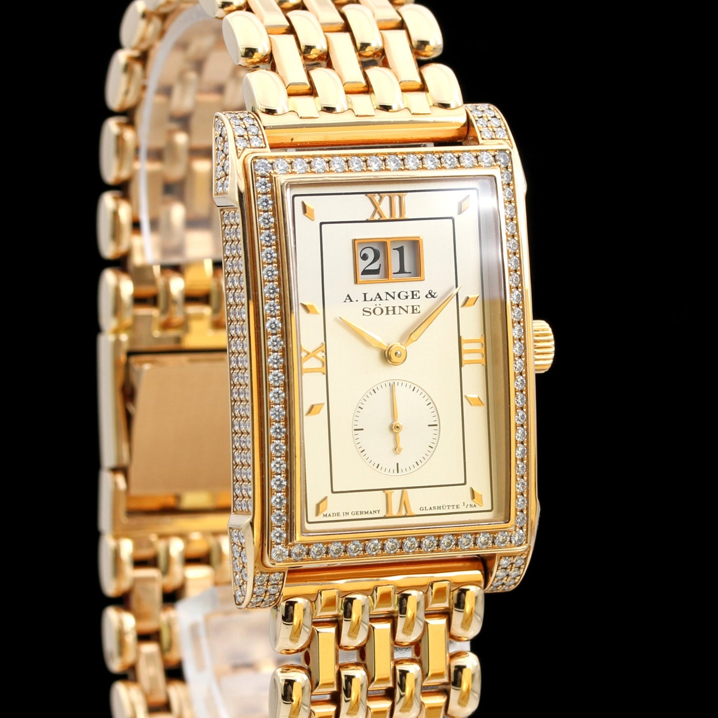 A. Lange & Söhne Cabaret Diamonds Joaillerie, Rotgold, Goldband, 244 Brillanten, 44 x 27,5mm, Ref. 808.040, B+P