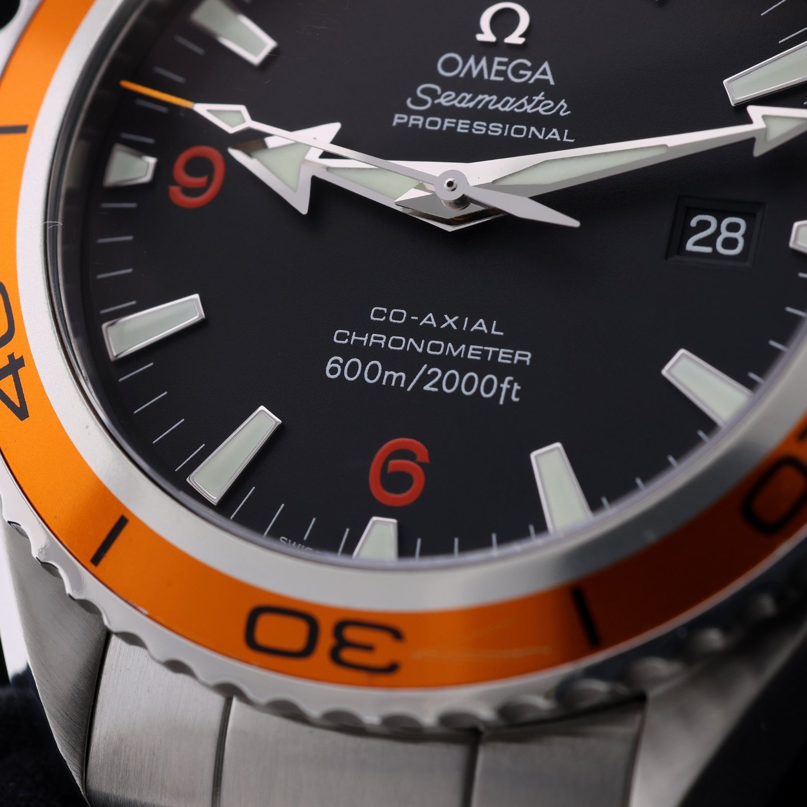 Omega Seamaster Planet Ocean 600M, LC100, Stahl- & Lederarmband, Ref. 2208.50.00, 04-2010, B+P
