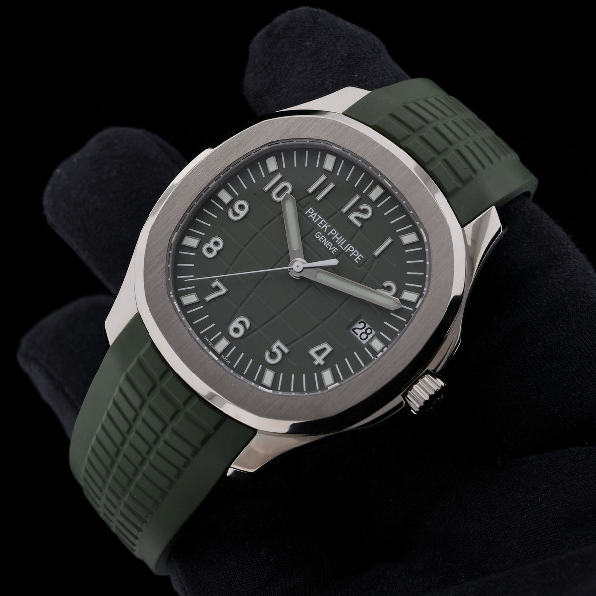 Patek Philippe Aquanaut, Jumbo, Weißgold, Grün, LC100, Ref. 5168G-010, 2024, B+P