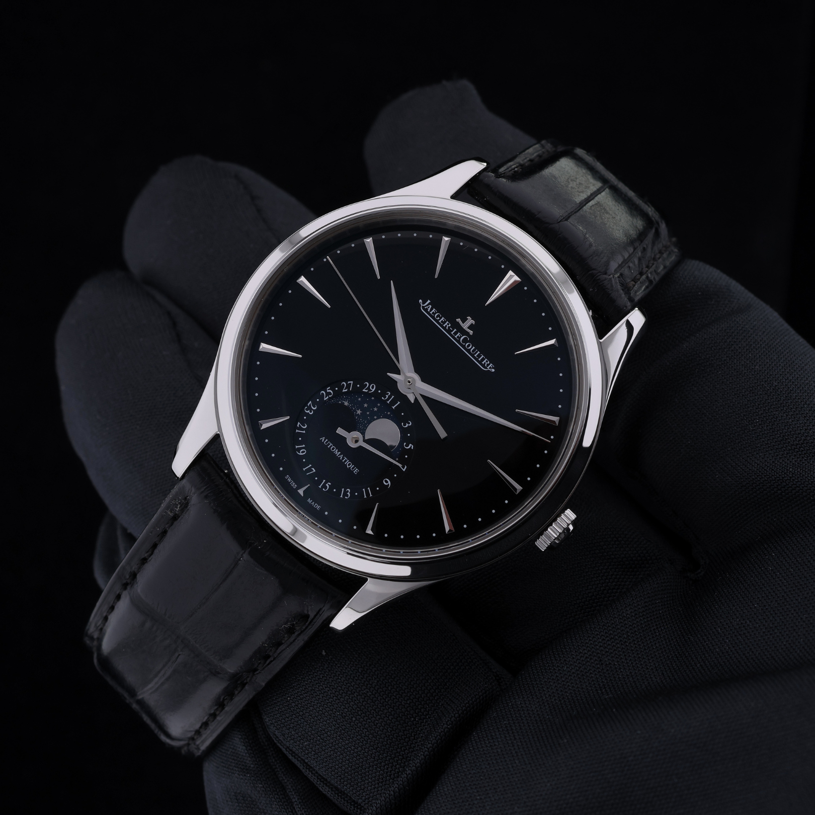 Jaeger-LeCoultre Master Ultra Thin Moon, Black Dial, Edelstahl, Ref. Q1368471, 12-2024, B+P