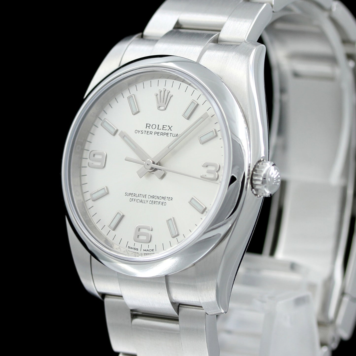 Rolex Oyster Perpetual 34, silver dial, Ref. 114200, B+P