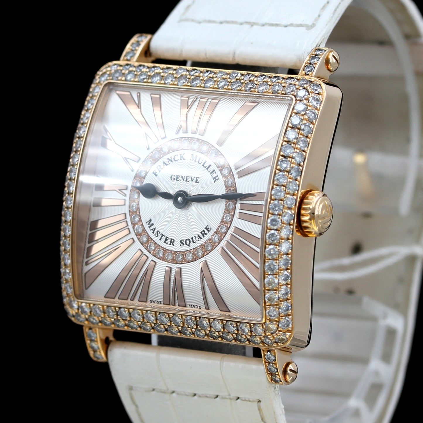 Franck Muller Master Square Relief, rose gold, bezel set with diamonds, 6002M QZ DCD IR