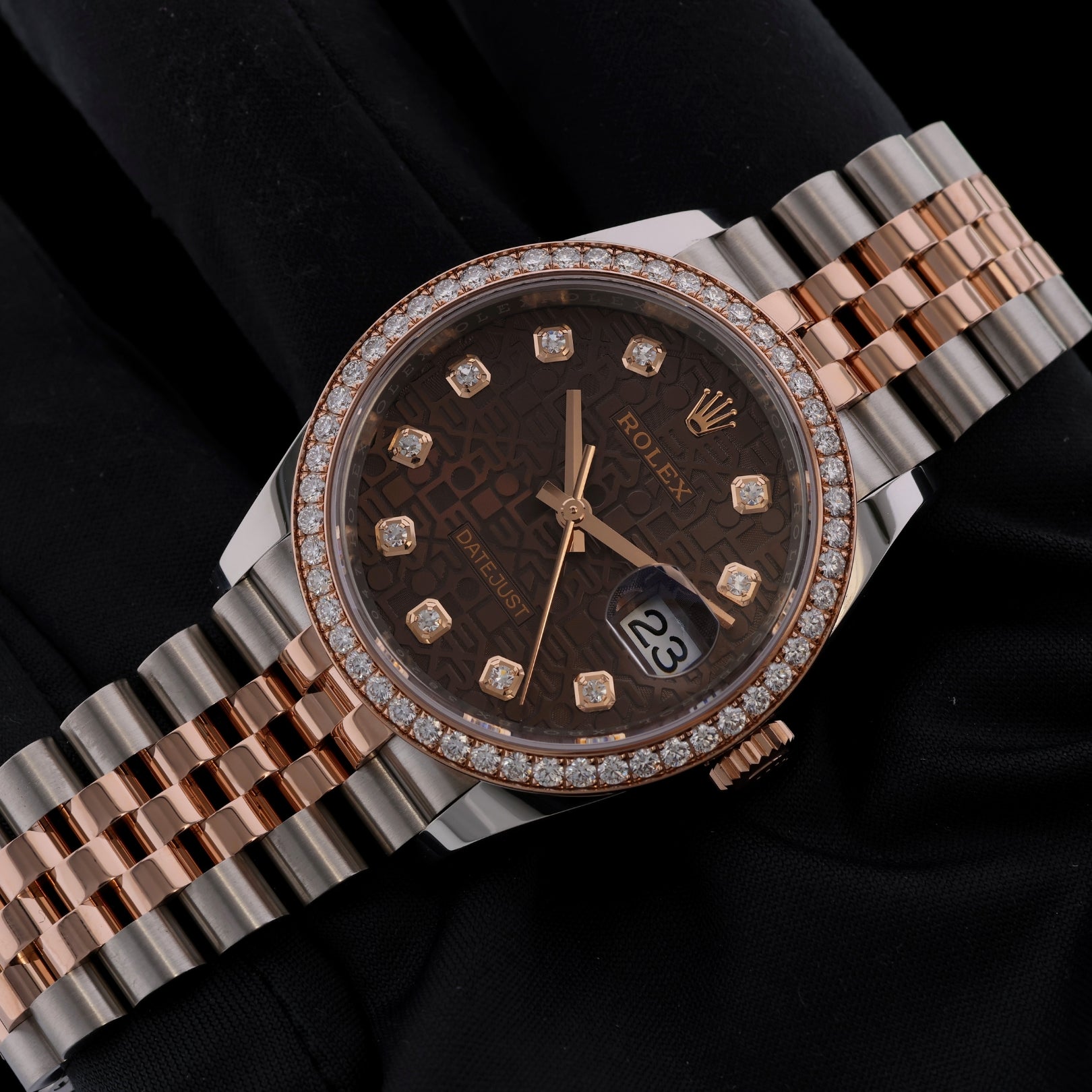 Rolex Datejust 36, Brillantlünette, Jubilee, Chocolate Jubilee Diamond Dial, Ref. 126281RBR, 12-2021, B+P