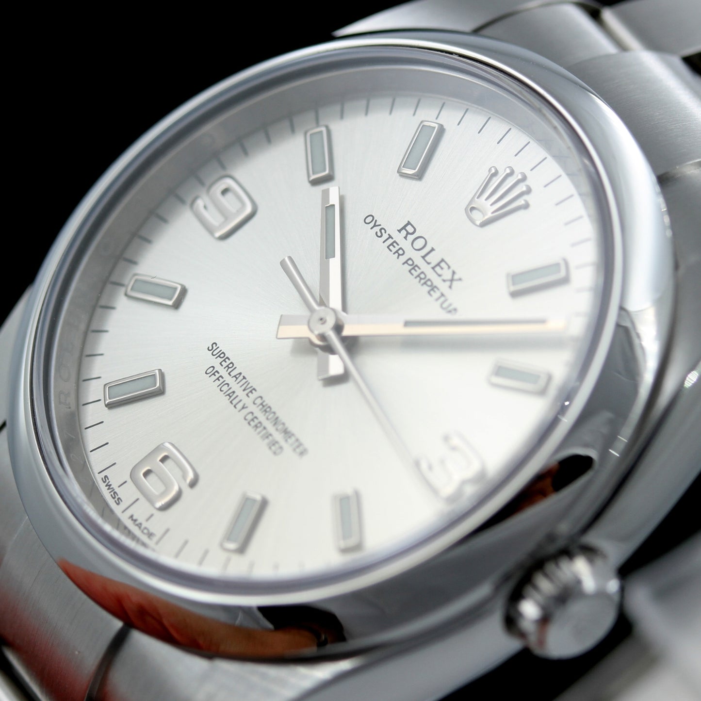 Rolex Oyster Perpetual 34, silver dial, Ref. 114200, B+P