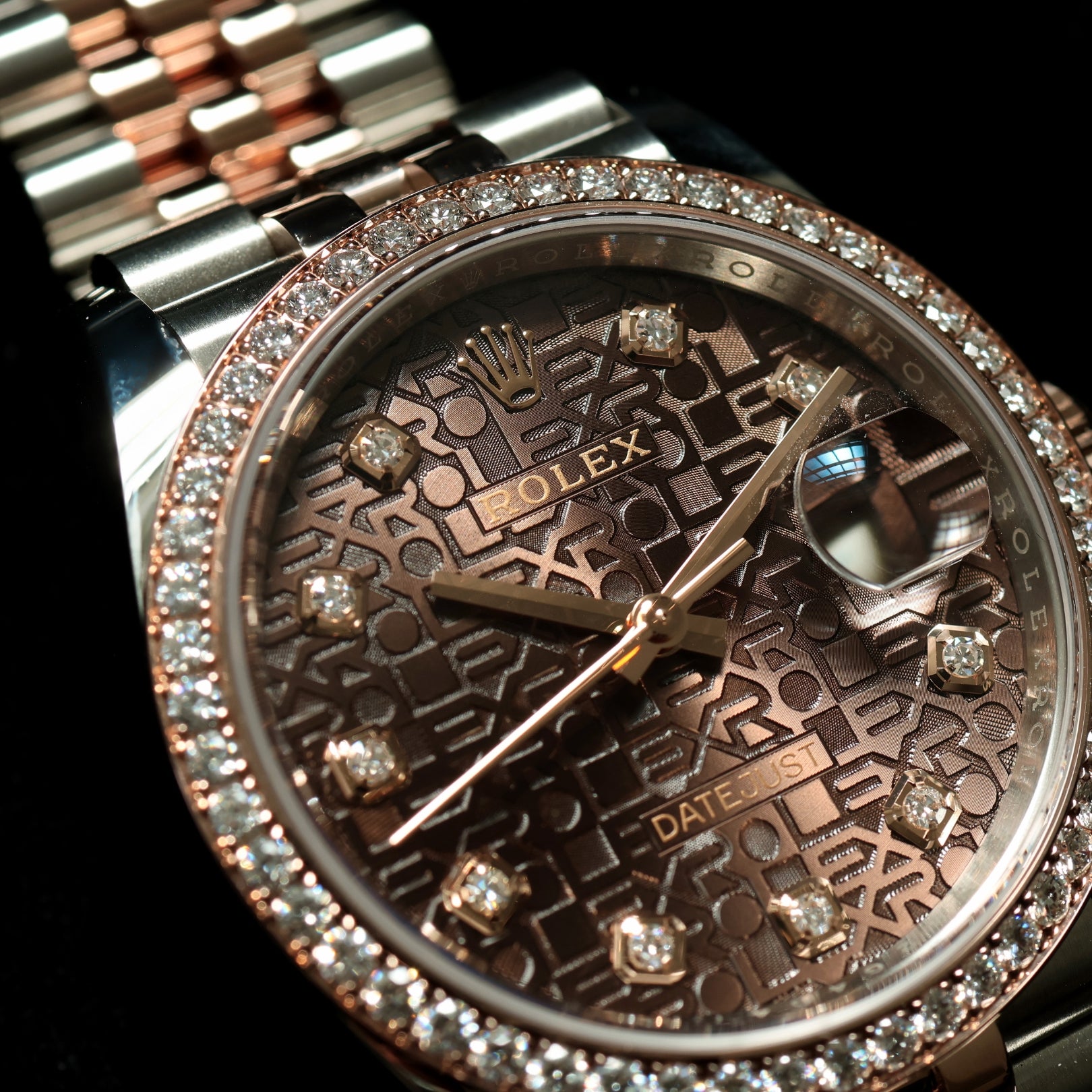 Rolex Datejust 36, Brillantlünette, Jubilee, Chocolate Jubilee Diamond Dial, Ref. 126281RBR, 12-2021, B+P