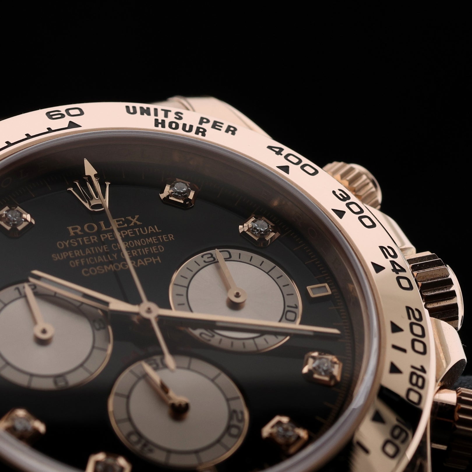 Rolex Daytona Cosmograph, Black Diamond Dial, Rosegold, Ref. 126505, 2024, B+P