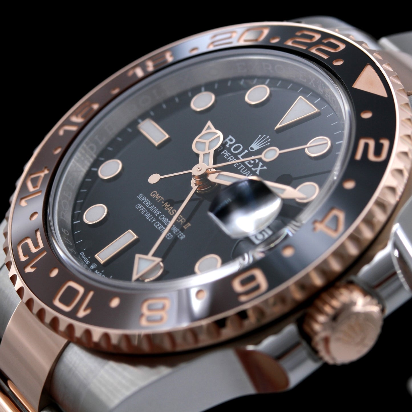 Rolex GMT Master II, Roségold/Stahl, Ref. 126711CHNR, 2022, 40 mm, B+P