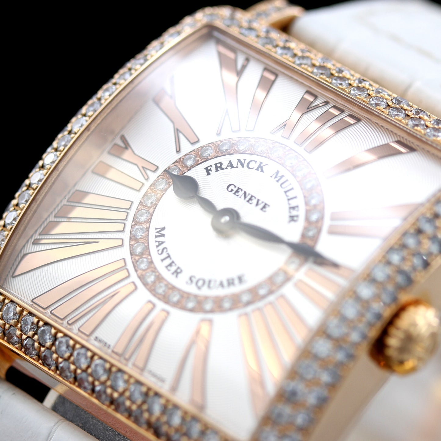 Franck Muller Master Square Relief, rose gold, bezel set with diamonds, 6002M QZ DCD IR