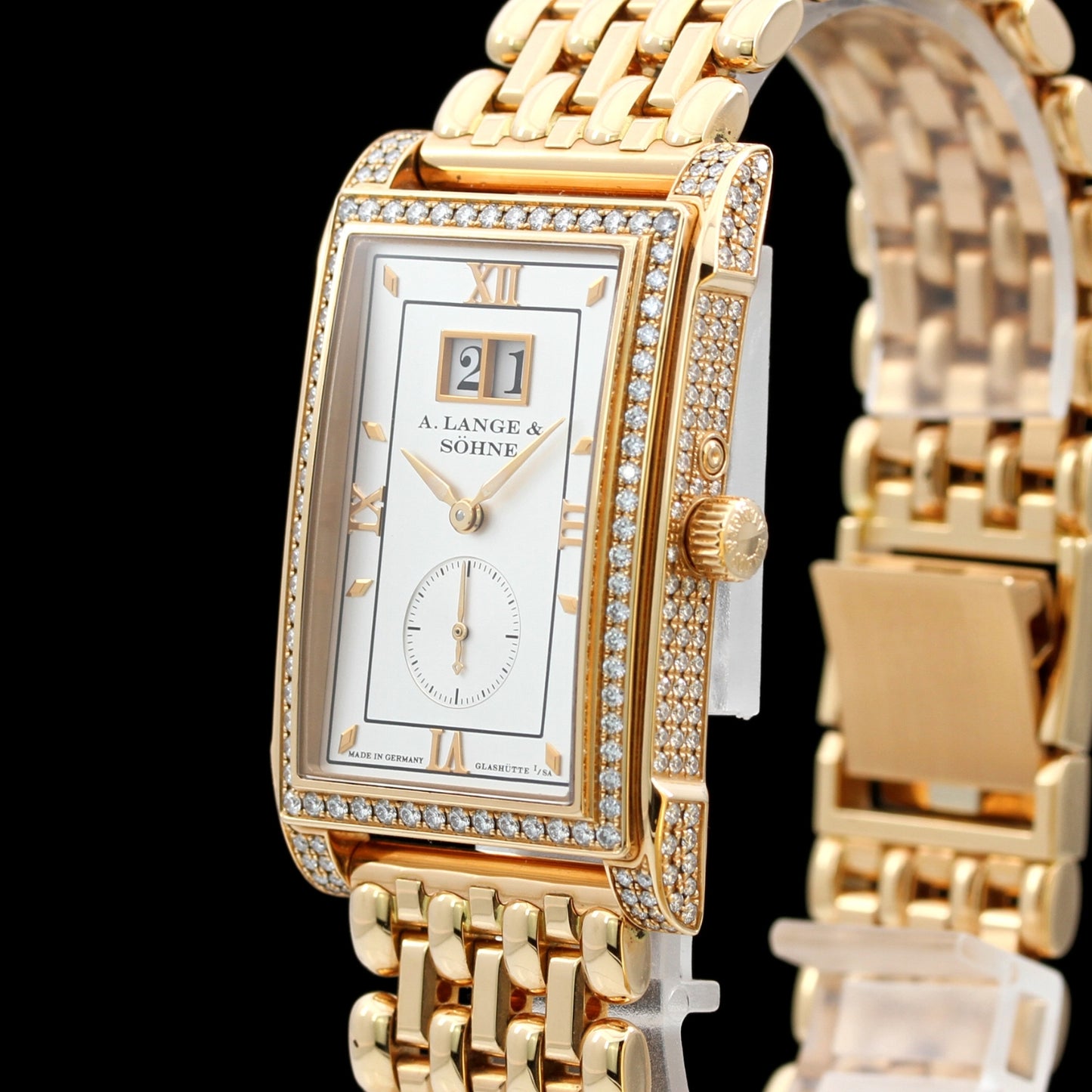 A. Lange & Söhne Cabaret Diamonds Joaillerie, Rotgold, Goldband, 244 Brillanten, 44 x 27,5mm, Ref. 808.040, B+P