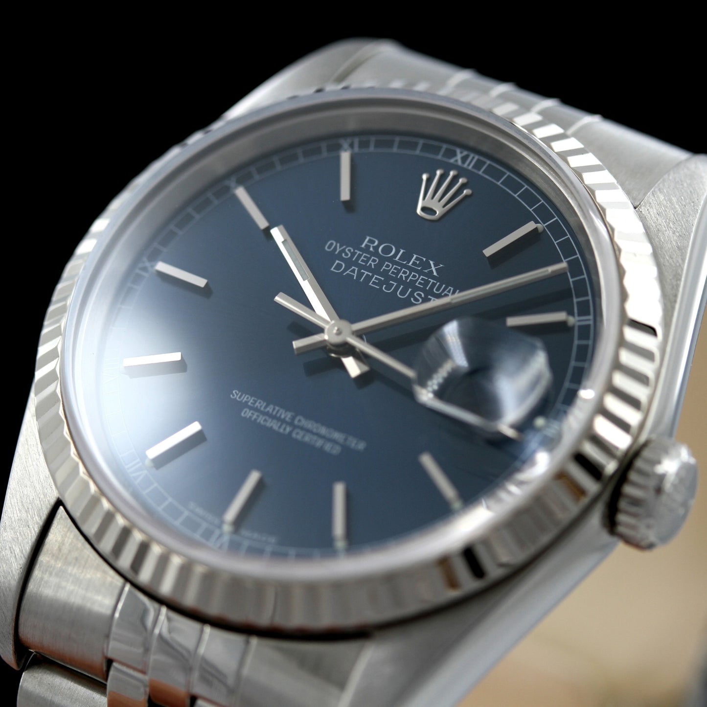 Rolex Datejust 36, Jubilee Armband, blaues Zifferblatt, Stick Dial, Ref. 16234