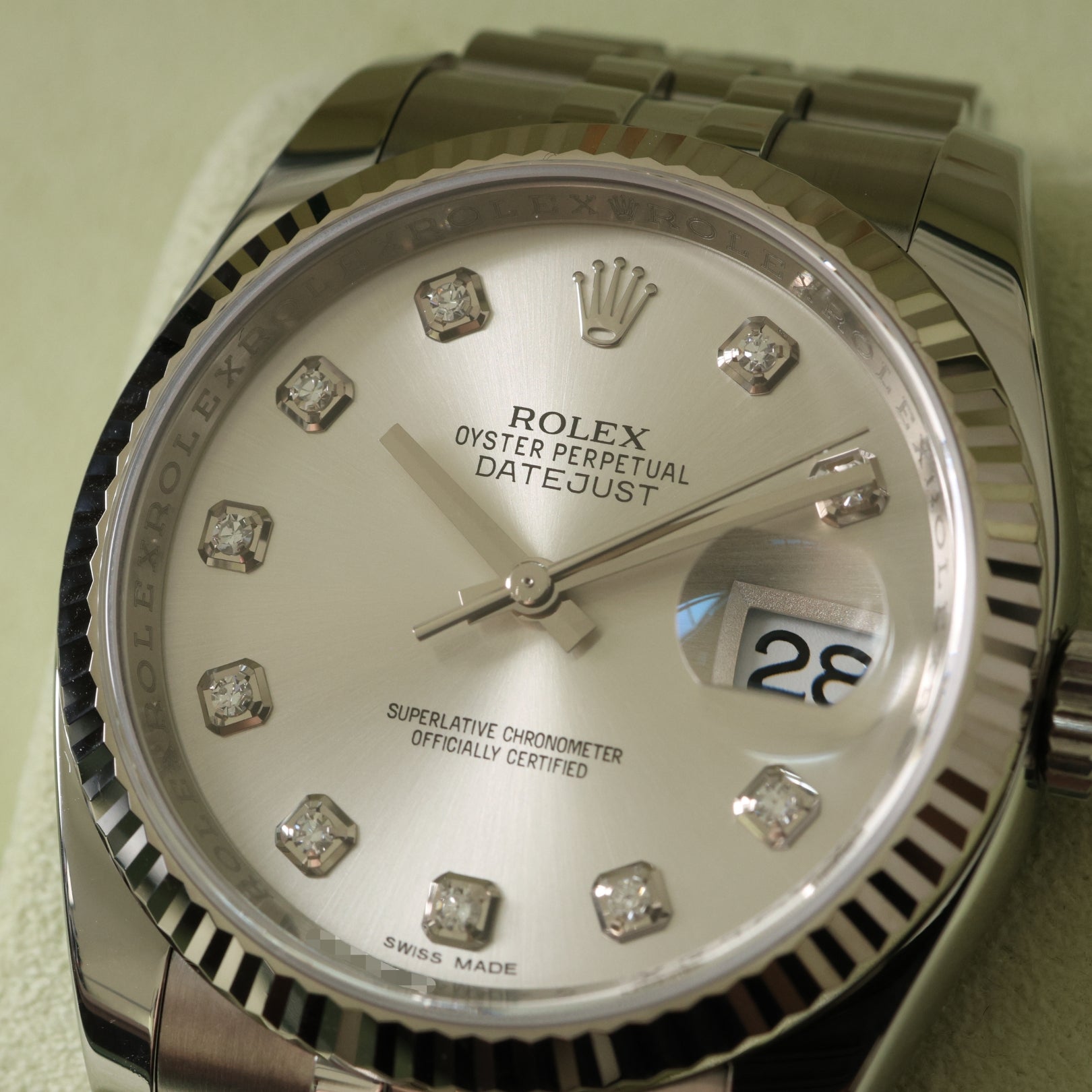 Rolex Datejust 36, Silver Diamond Dial, Jubilee, Ref. 116234, 04-2013, B+P
