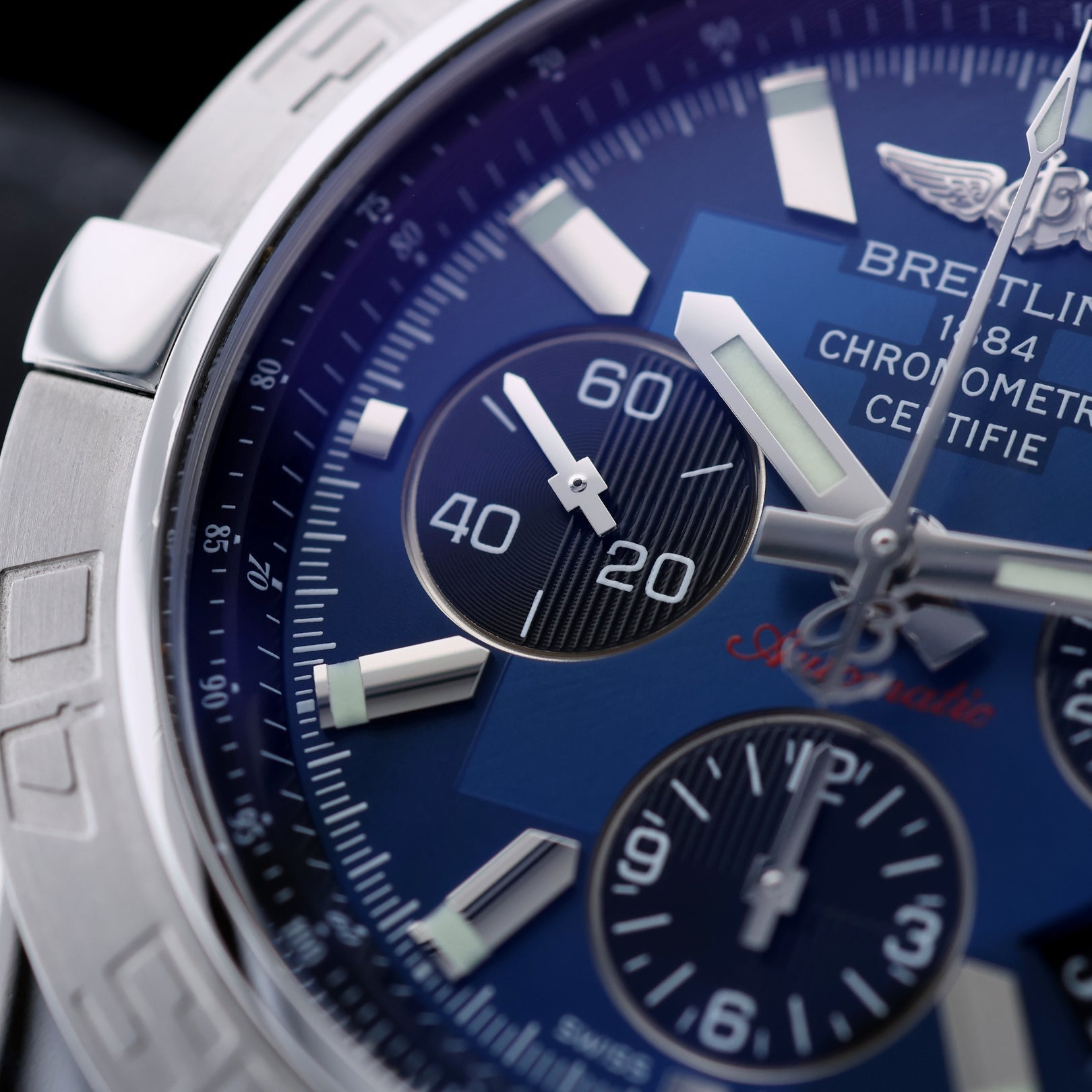 Breitling Chronomat 44 Blue, Edelstahl, Stahlband, Ref. AB0110, B+P - LUXUHRIA