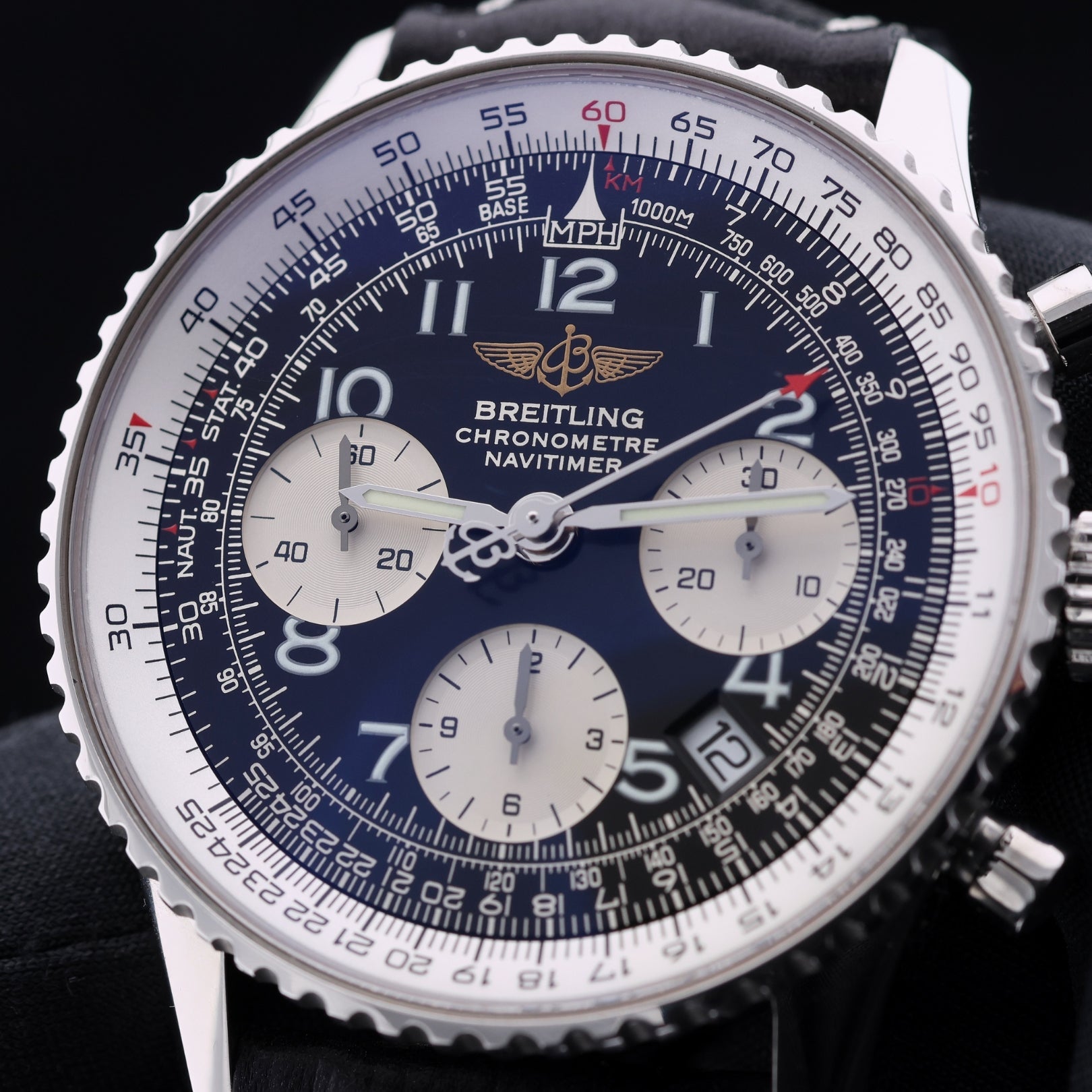 Breitling Navitimer Chronograph 42mm, Edelstahl, Lederband, Ref. A23322, ohne B+P (Kopie) - LUXUHRIA