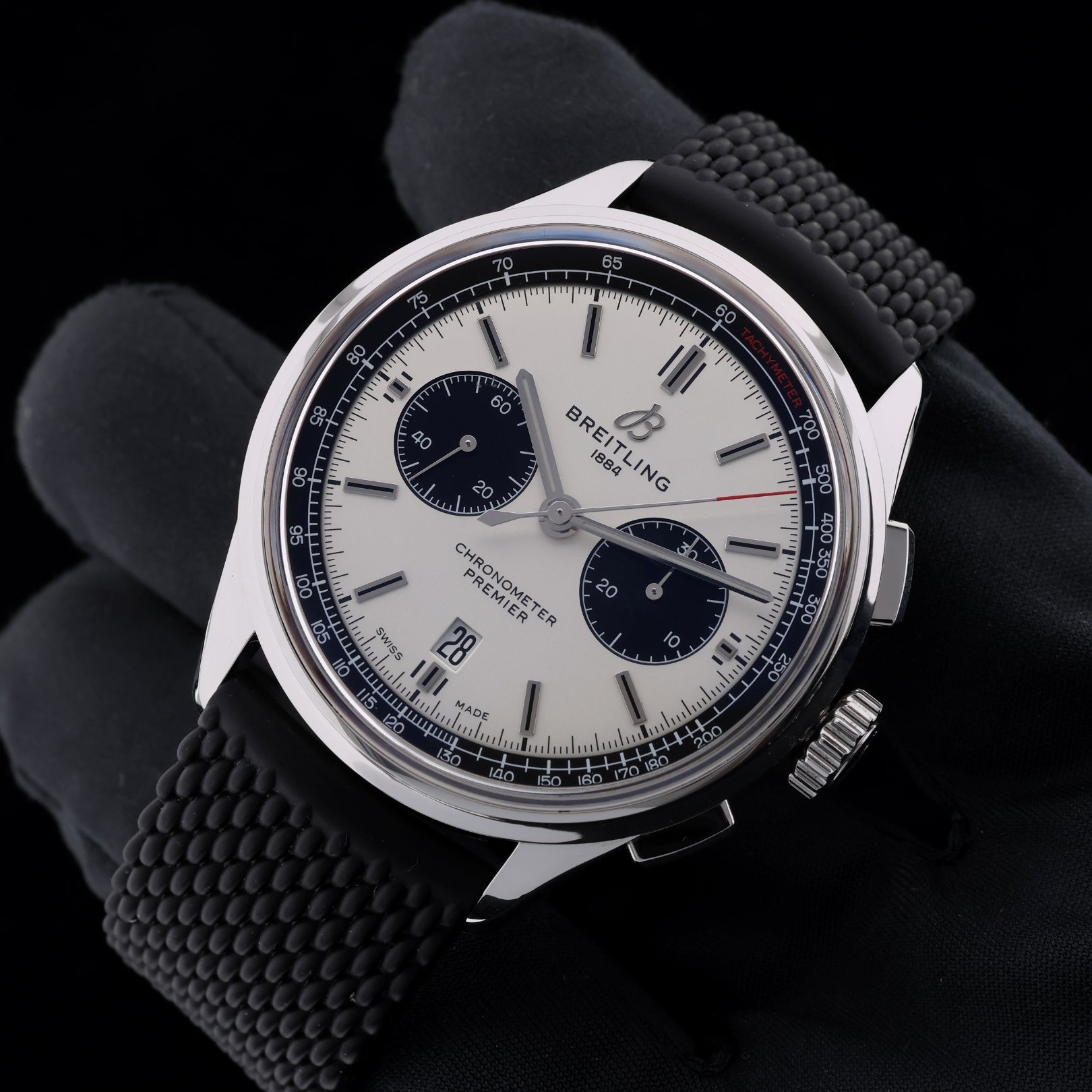 Breitling Premier B01 Chronograph 42 mm, Kautschukband, Faltschliesse, Ref. AB0118, Breitling - Garantie bis 2027, B+P - LUXUHRIA