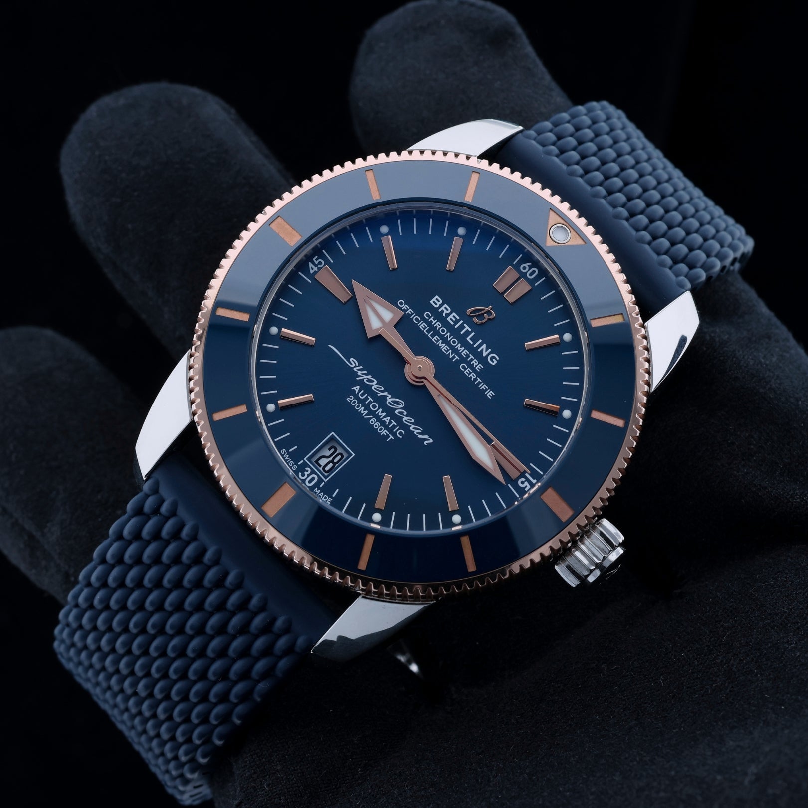 Breitling Superocean Heritage B20 Automatic 42, Edelstahl/Rosegold, Kautschukband, Ref. UB2010, B+P - LUXUHRIA