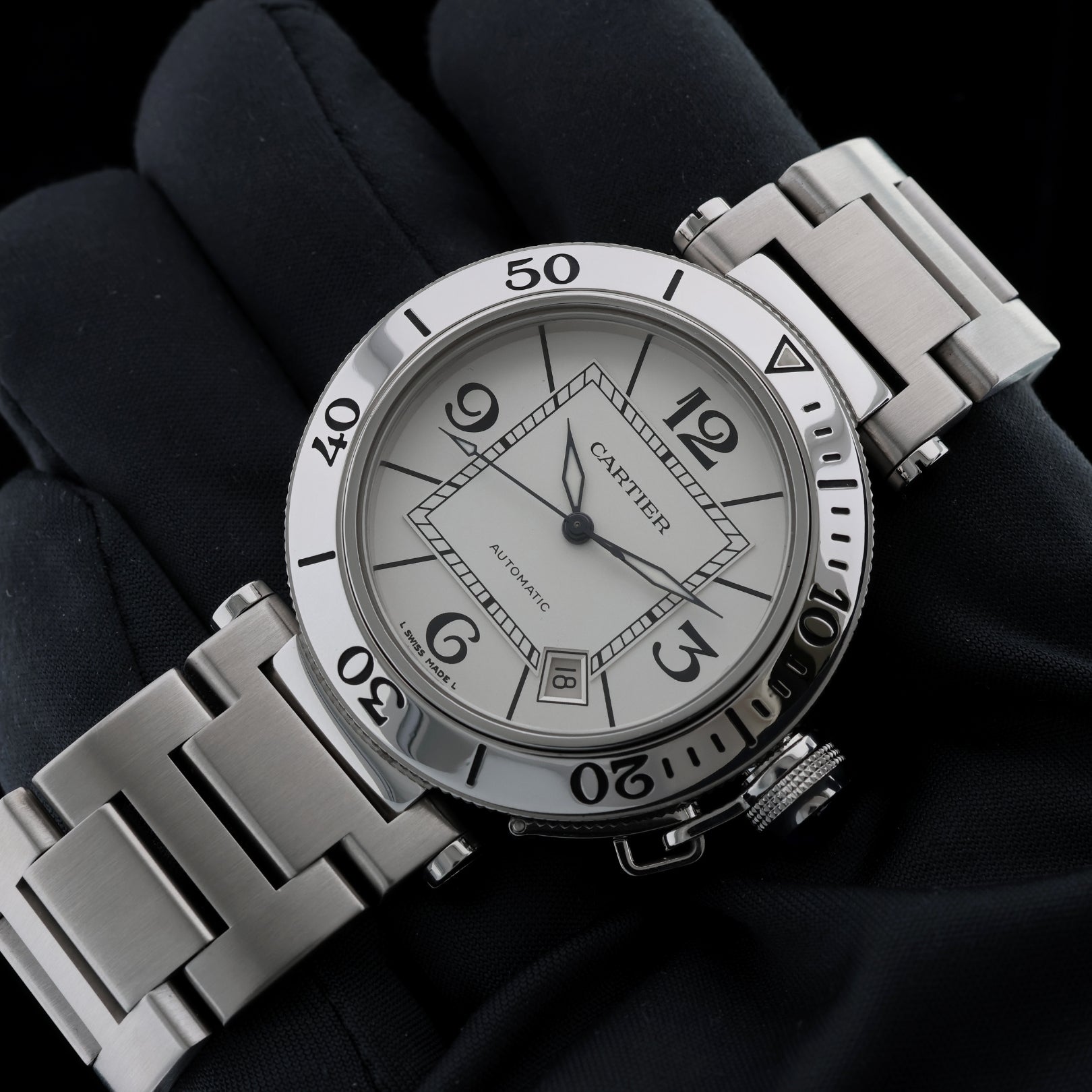 Cartier Pasha de Cartier Seatimer, White Dial, 40mm, Edelstahl, Ref. 2790, mit Box - LUXUHRIA