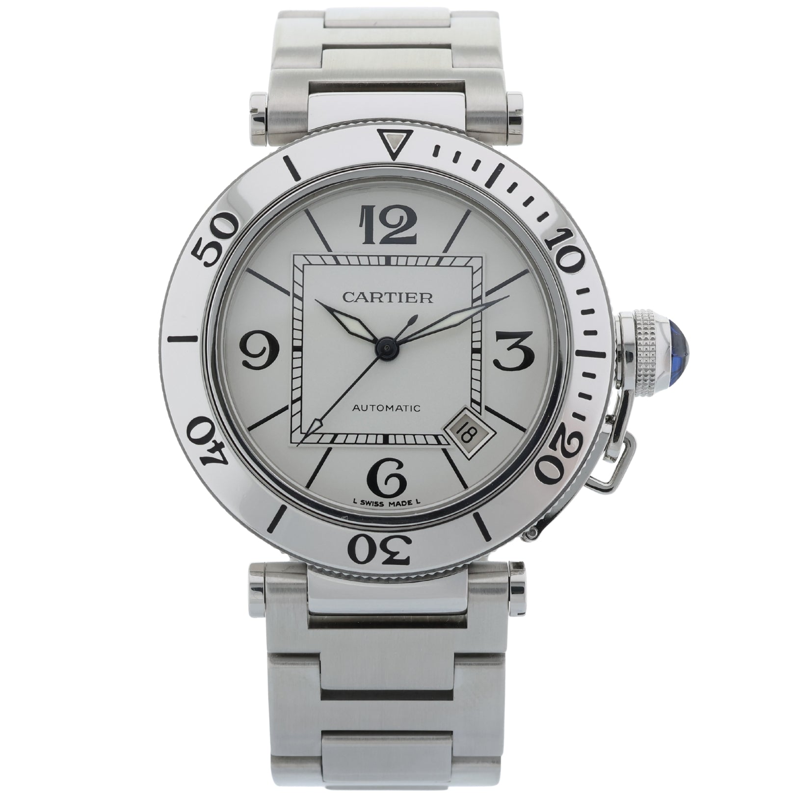 Cartier Pasha de Cartier Seatimer, White Dial, 40mm, Edelstahl, Ref. 2790, mit Box - LUXUHRIA