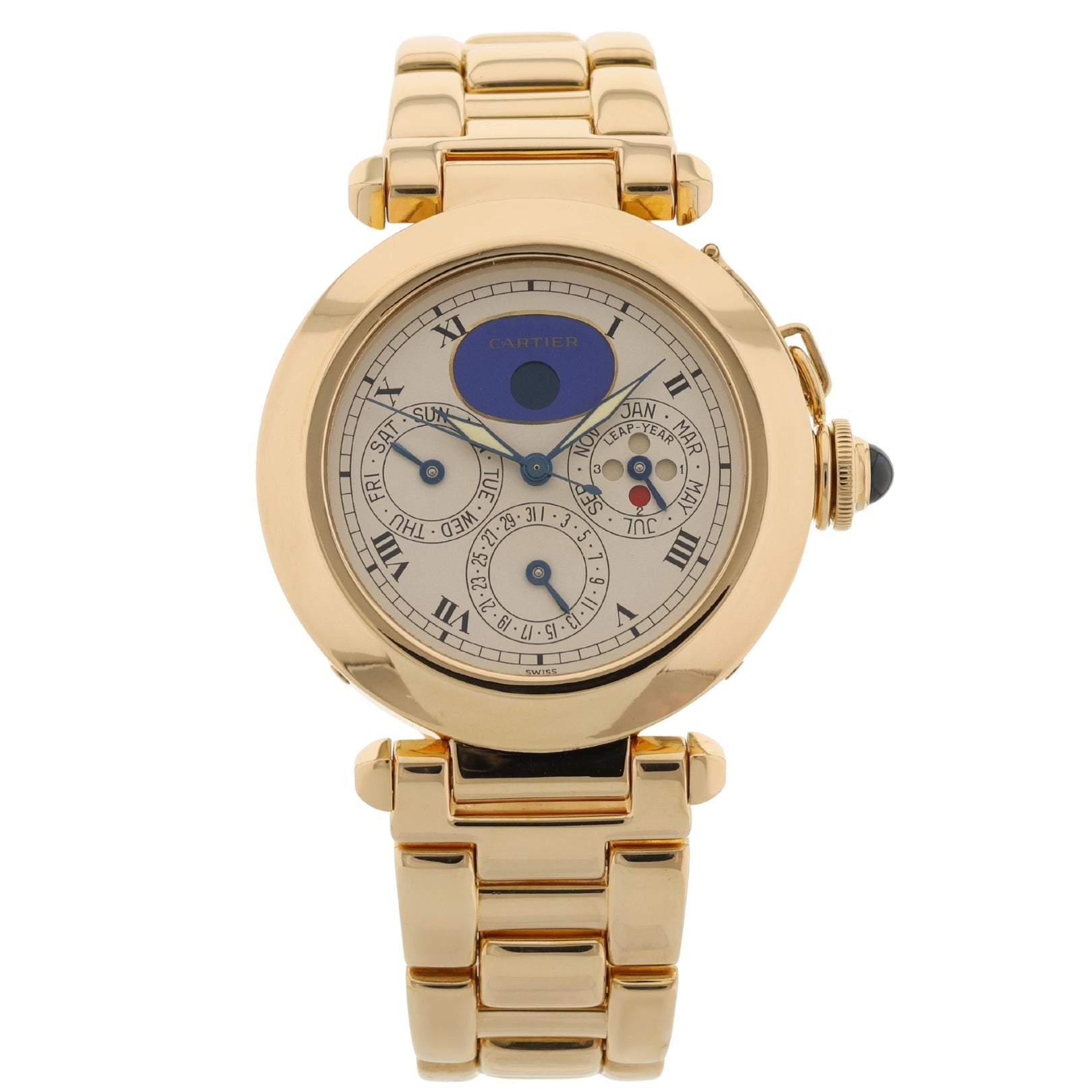 Cartier Pasha Perpetual Calendar, Gelbgold, 38mm, Ref. 30003, 1993, B+P - LUXUHRIA