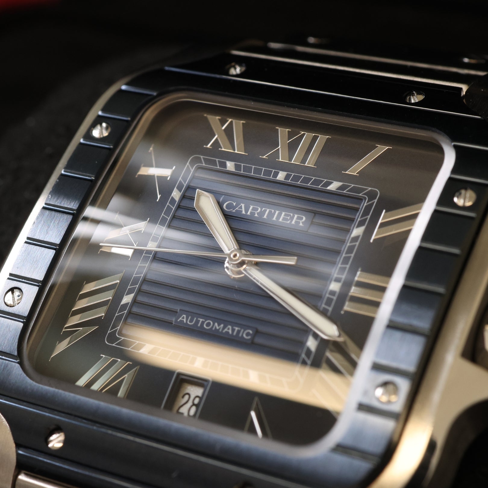 Cartier Santos de Cartier Large, Blau, Edelstahl, 47.5x39.8mm, Ref. WSSA0048, 2022, B+P - LUXUHRIA