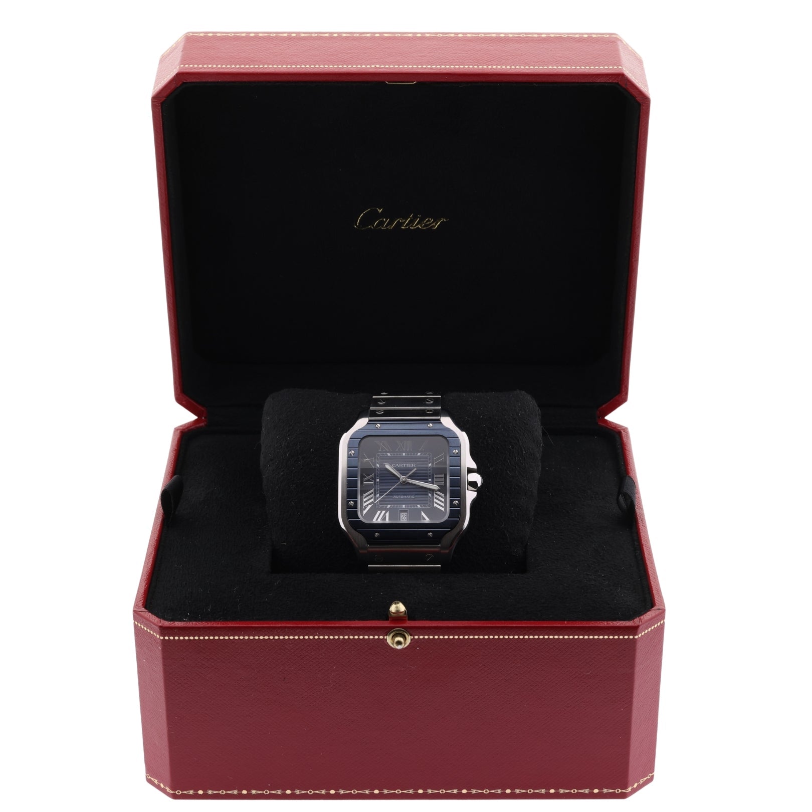 Cartier Santos de Cartier Large, Blau, Edelstahl, 47.5x39.8mm, Ref. WSSA0048, 2022, B+P - LUXUHRIA