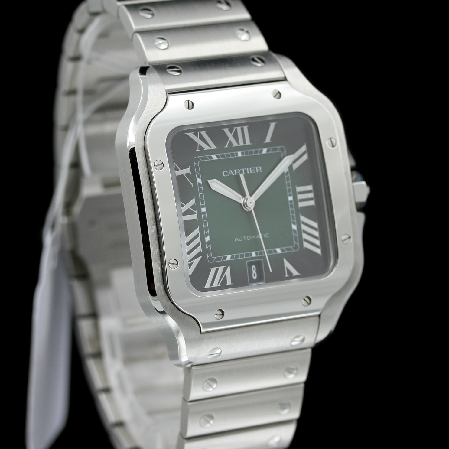 Cartier Santos de Cartier Large, großes Modell, Grün, 39.8x47.5 mm, Ref. WSSA0062, 10 - 2023, B+P - LUXUHRIA