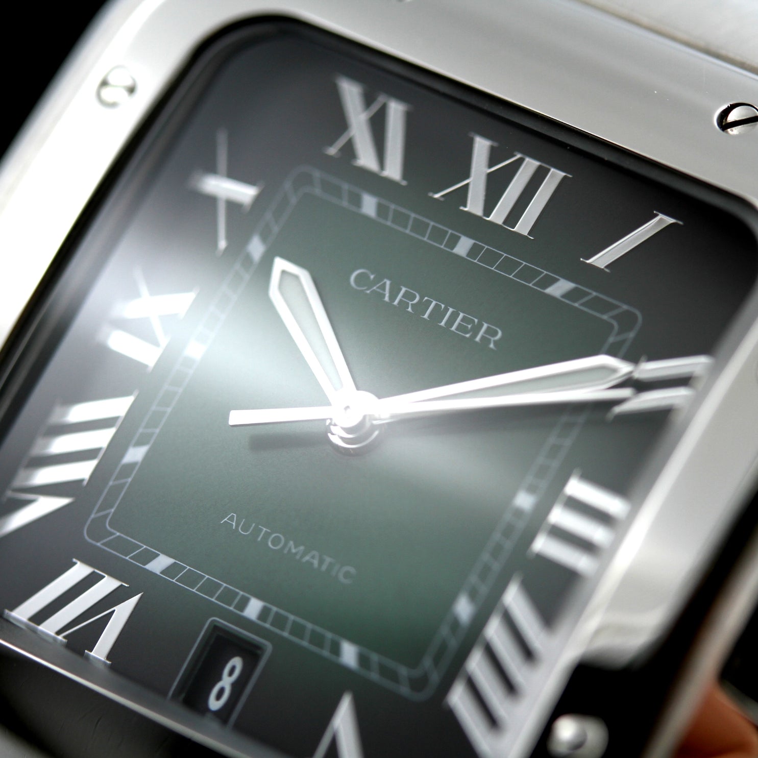 Cartier Santos de Cartier Large, großes Modell, Grün, 39.8x47.5 mm, Ref. WSSA0062, 10 - 2023, B+P - LUXUHRIA