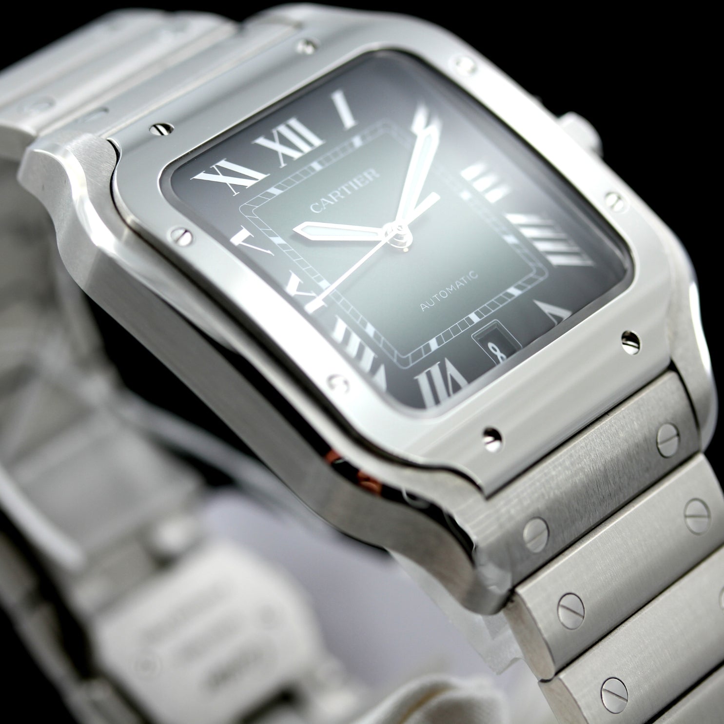 Cartier Santos de Cartier Large, großes Modell, Grün, 39.8x47.5 mm, Ref. WSSA0062, 10 - 2023, B+P - LUXUHRIA