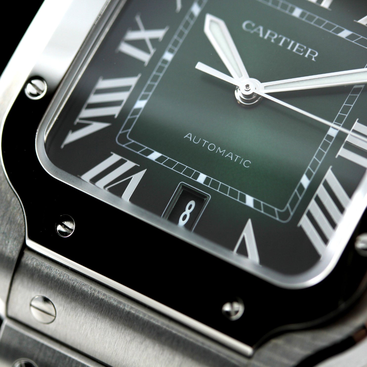 Cartier Santos de Cartier Large, großes Modell, Grün, 39.8x47.5 mm, Ref. WSSA0062, 10 - 2023, B+P - LUXUHRIA