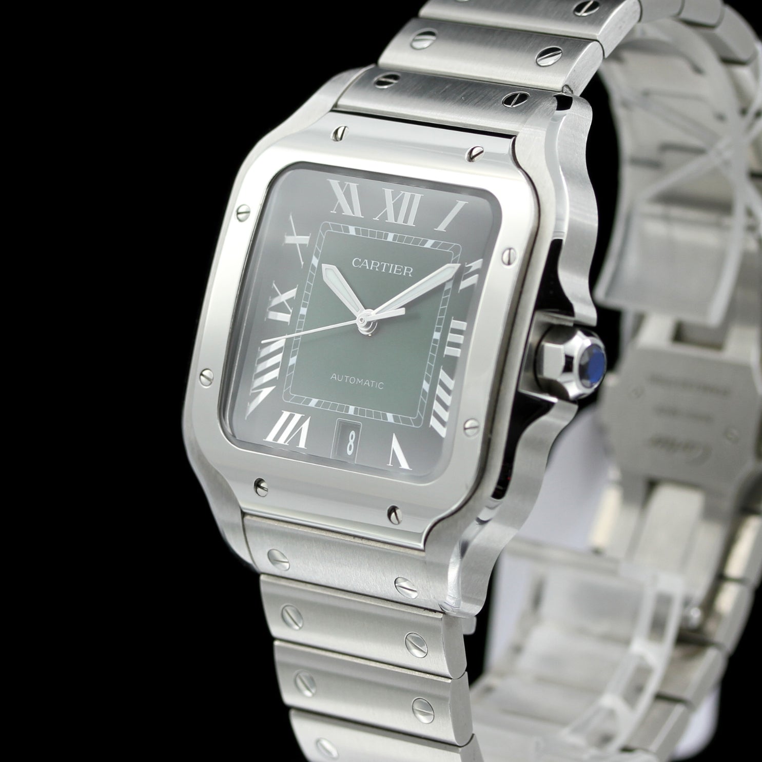 Cartier Santos de Cartier Large, großes Modell, Grün, 39.8x47.5 mm, Ref. WSSA0062, 10 - 2023, B+P - LUXUHRIA